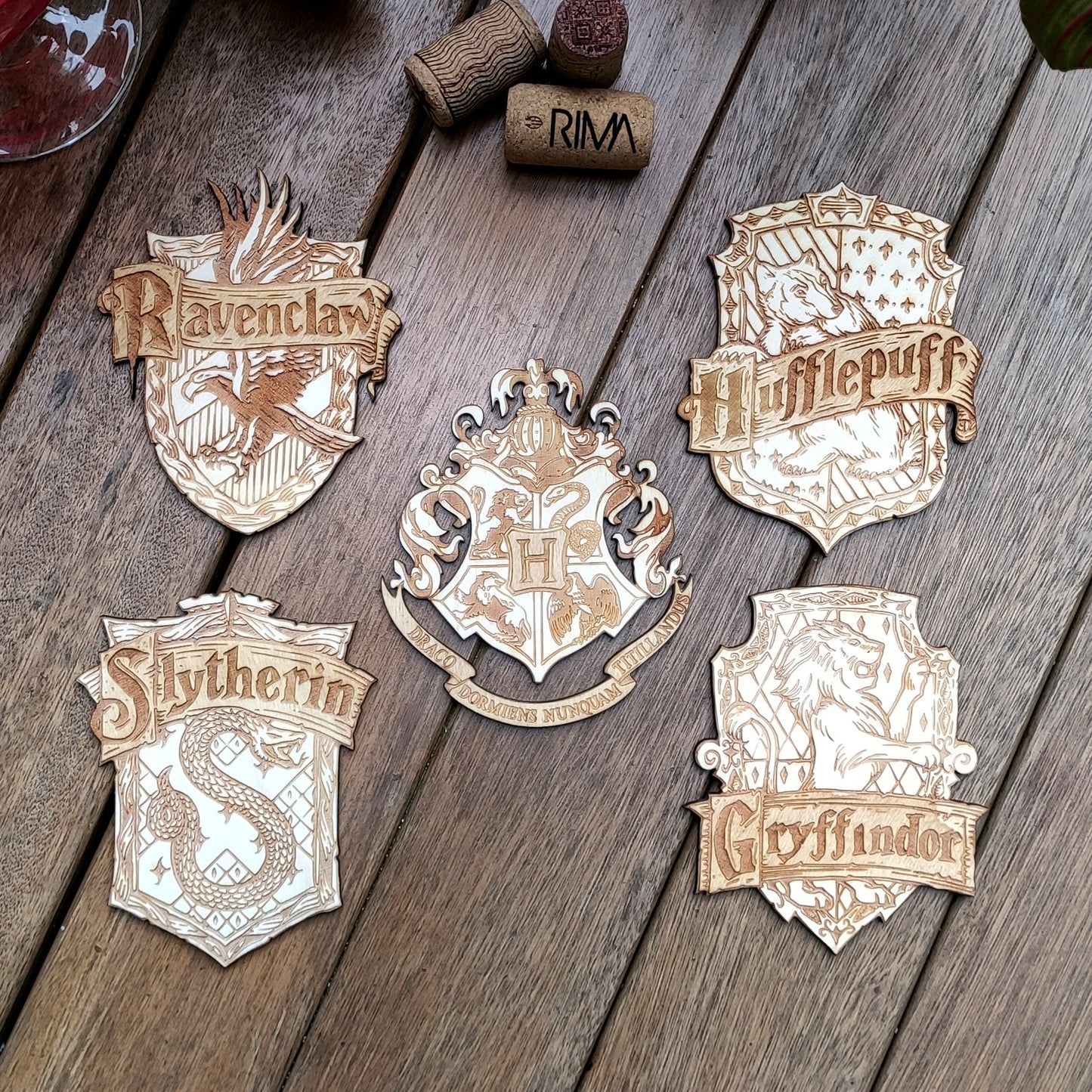 Set of 5 Harry Potter Wooden Coasters - Handmade Gift - Housewarming - Wood Kitchenware - Hogwarts Schools-1