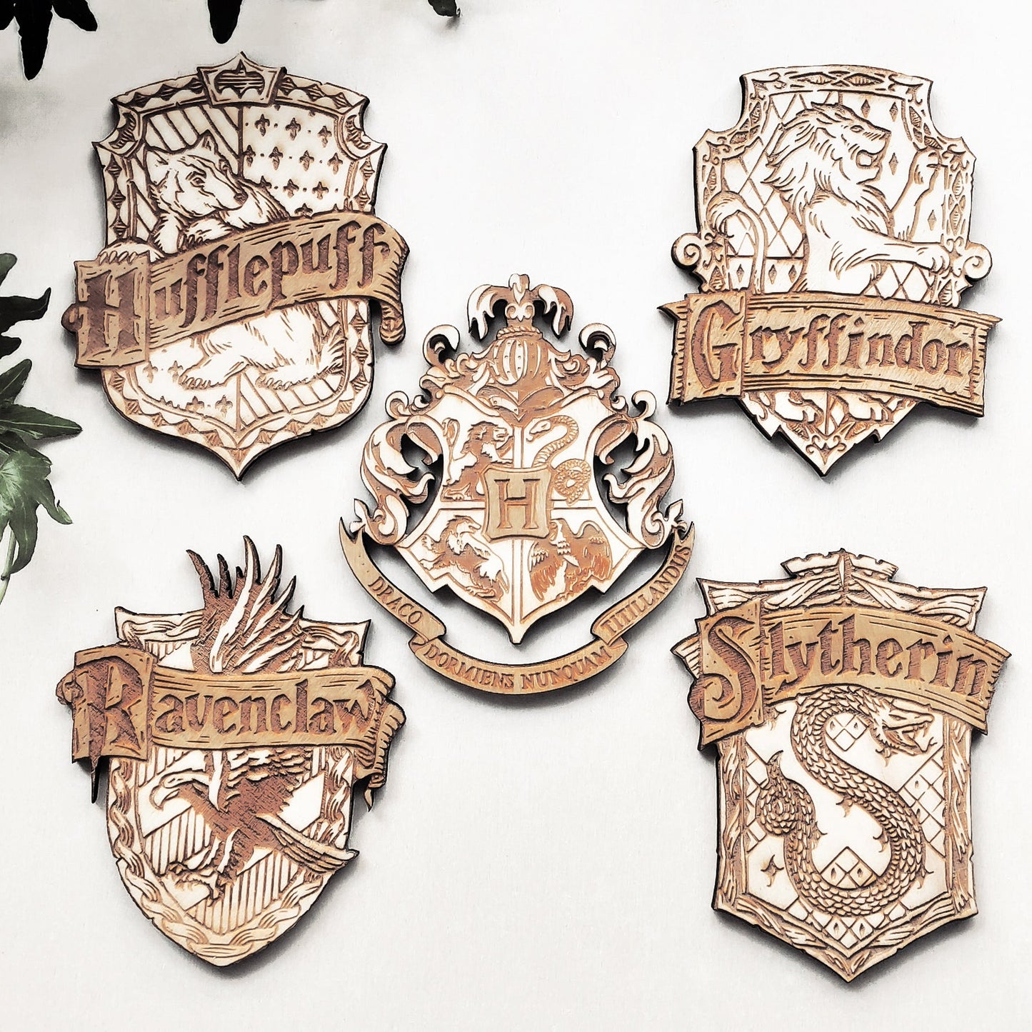 Set of 5 Harry Potter Wooden Coasters - Handmade Gift - Housewarming - Wood Kitchenware - Hogwarts Schools-0