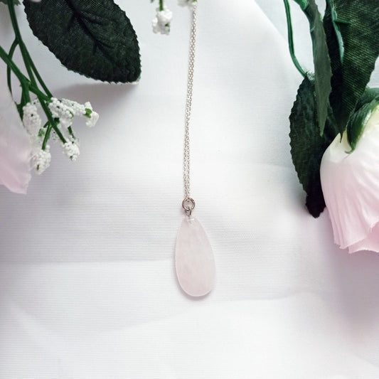 Rose Quartz Necklace, Rose Quartz Sterling Silver necklace, Rose Quartz Teardrop Pendant Necklace | by nlanlaVictory-0