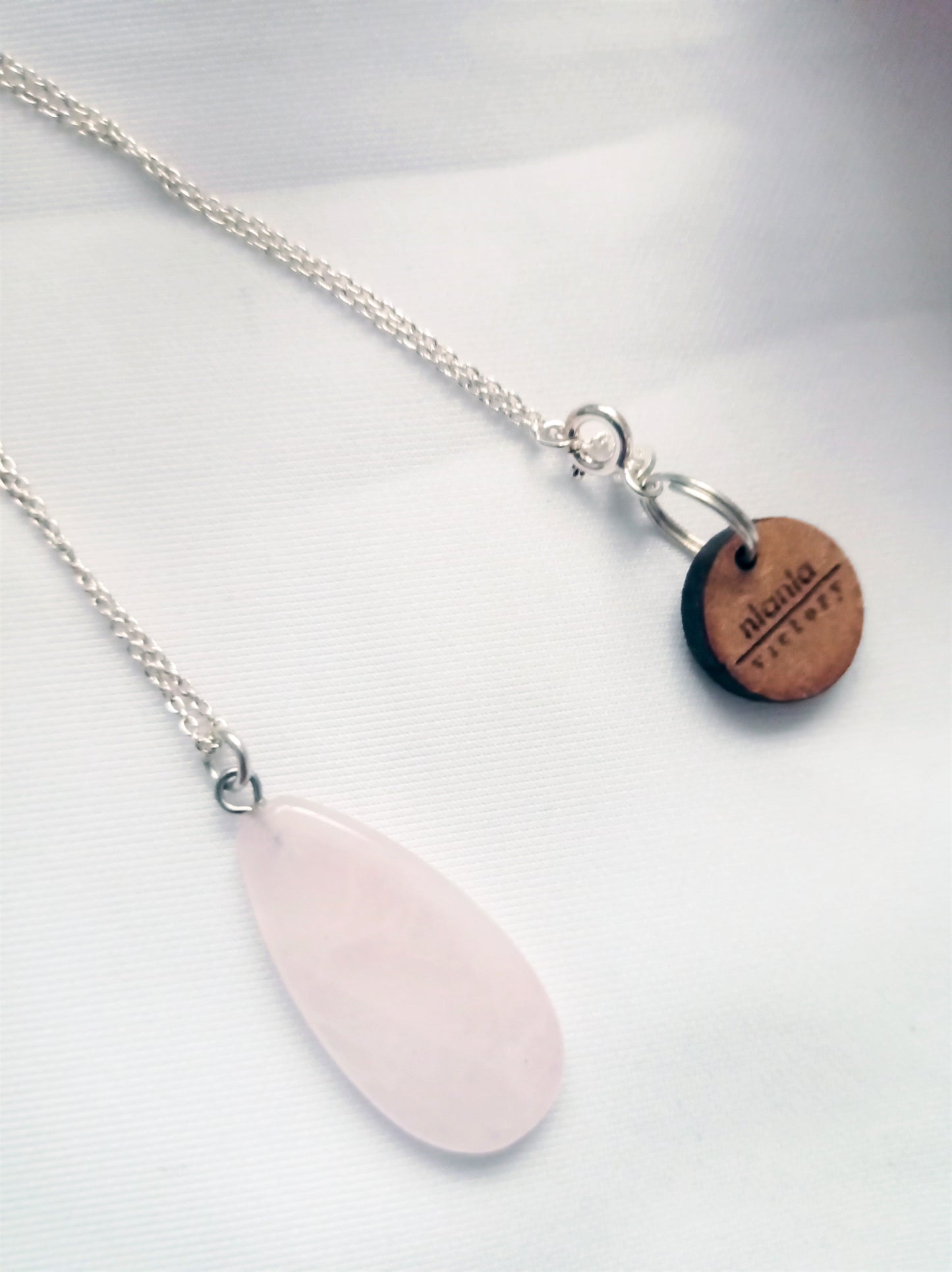 Rose Quartz Necklace, Rose Quartz Sterling Silver necklace, Rose Quartz Teardrop Pendant Necklace | by nlanlaVictory-6