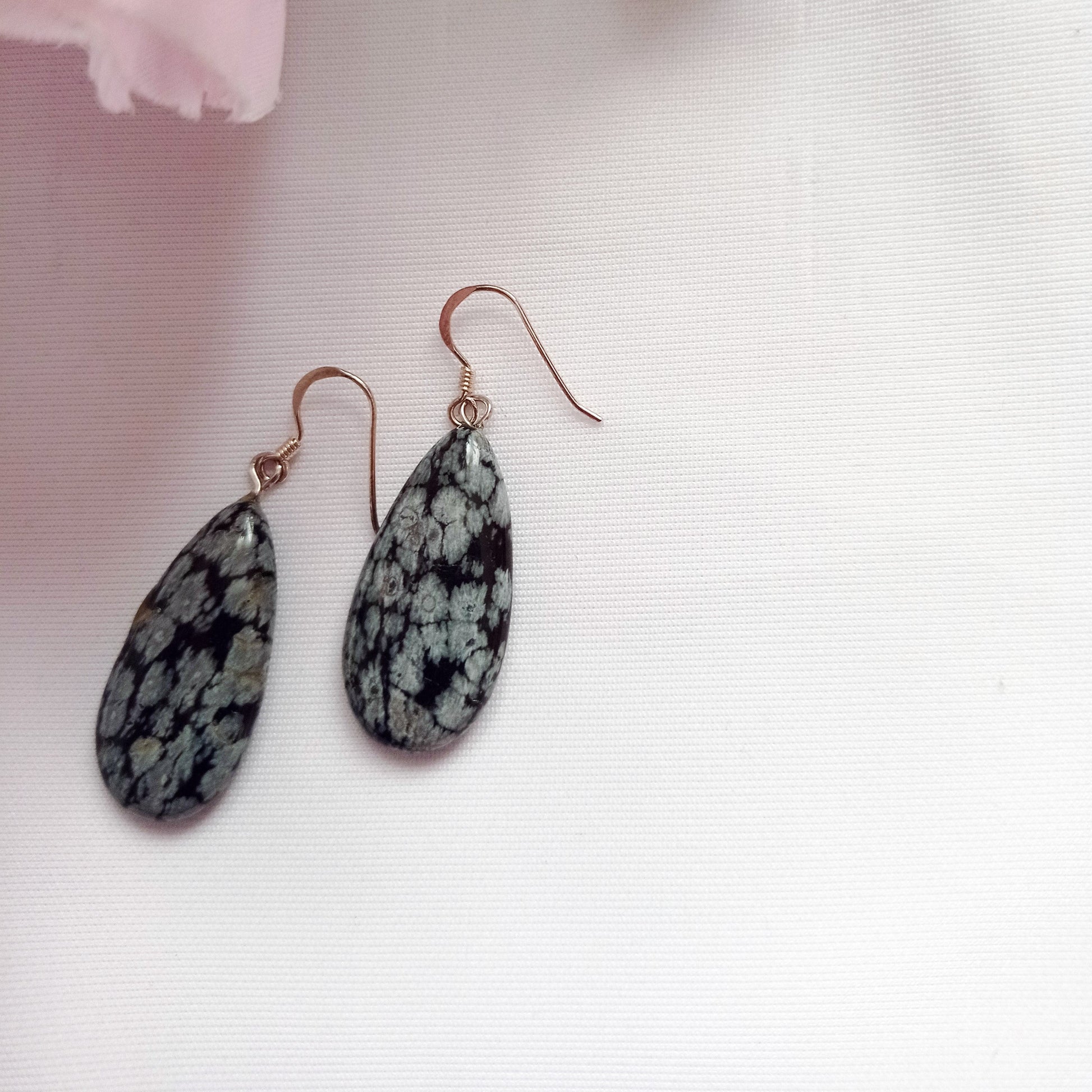 Snowflake Obsidian Earrings, Teardrop Sterling Silver Earrings, Gemstone Earrings | by nlanlaVictory-2