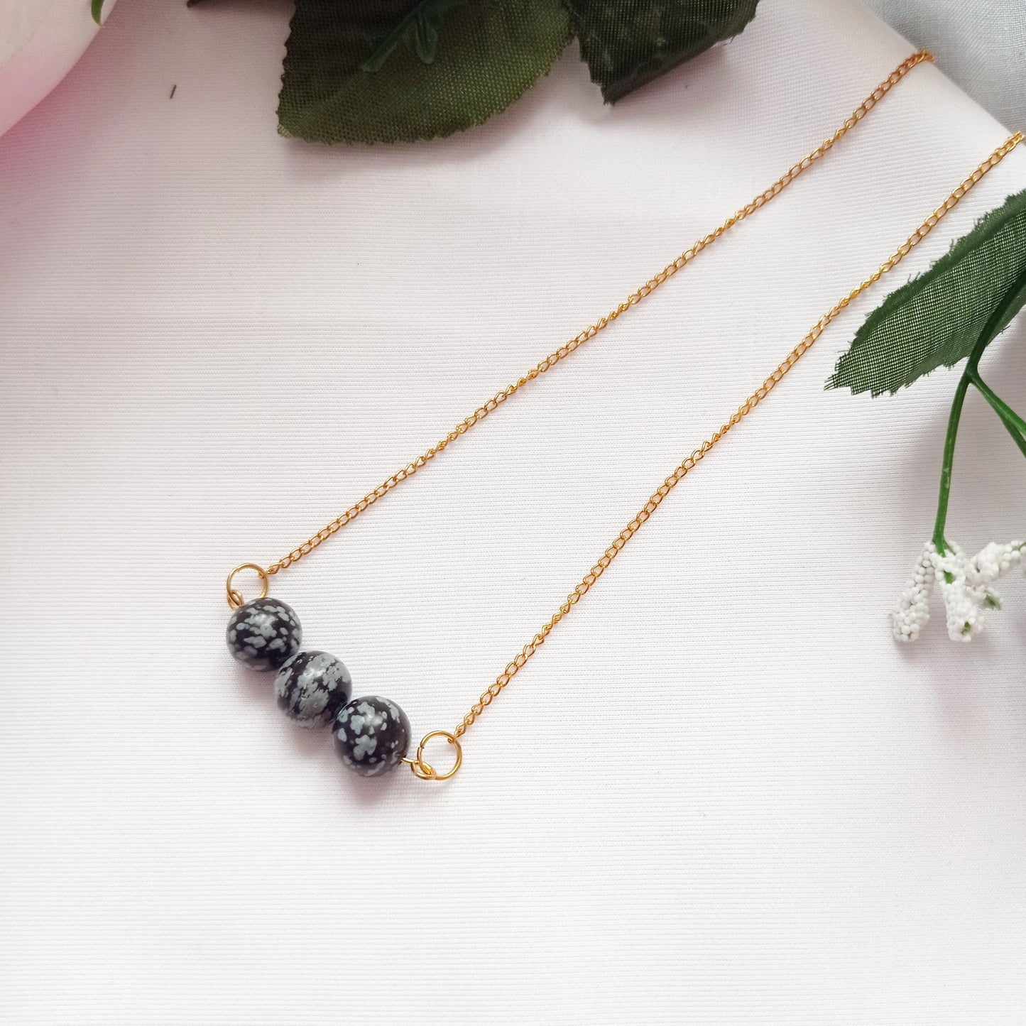 Snowflake Obsidian Yellow Gold Vermeil Necklace, Snowflake Obsidian Bar Necklace, Gemstone Bar Necklace, Pendant Necklace | by nlanlaVictory-1