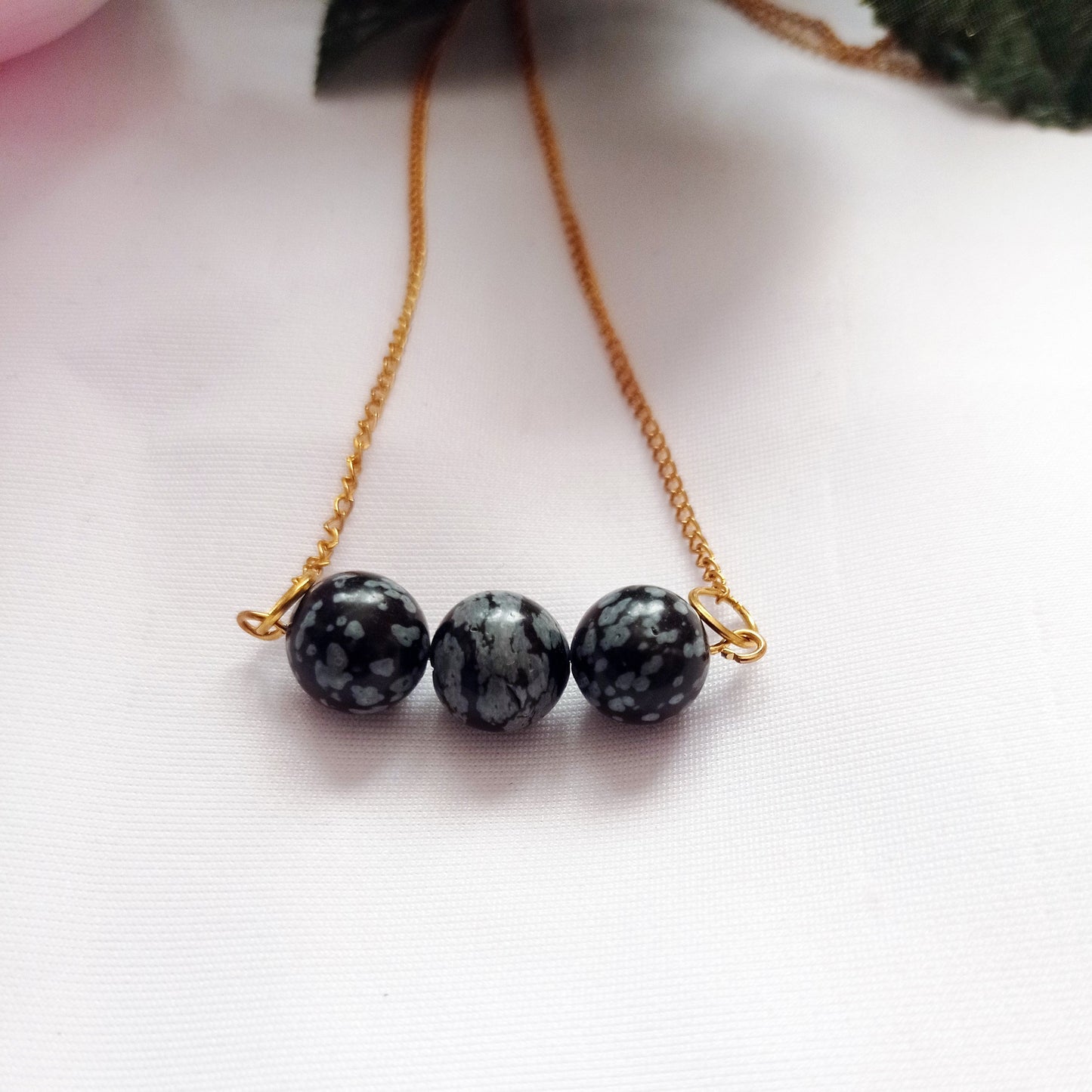 Snowflake Obsidian Yellow Gold Vermeil Necklace, Snowflake Obsidian Bar Necklace, Gemstone Bar Necklace, Pendant Necklace | by nlanlaVictory-3