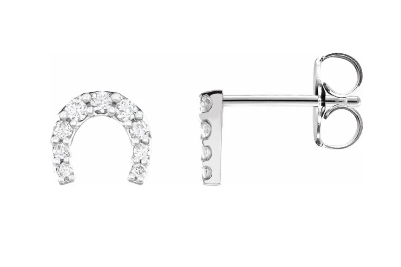 Diamond Horseshoe Stud Earrings-3
