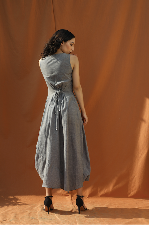 Breezy Boho - Grey Organic Cotton Cowl Dress-6