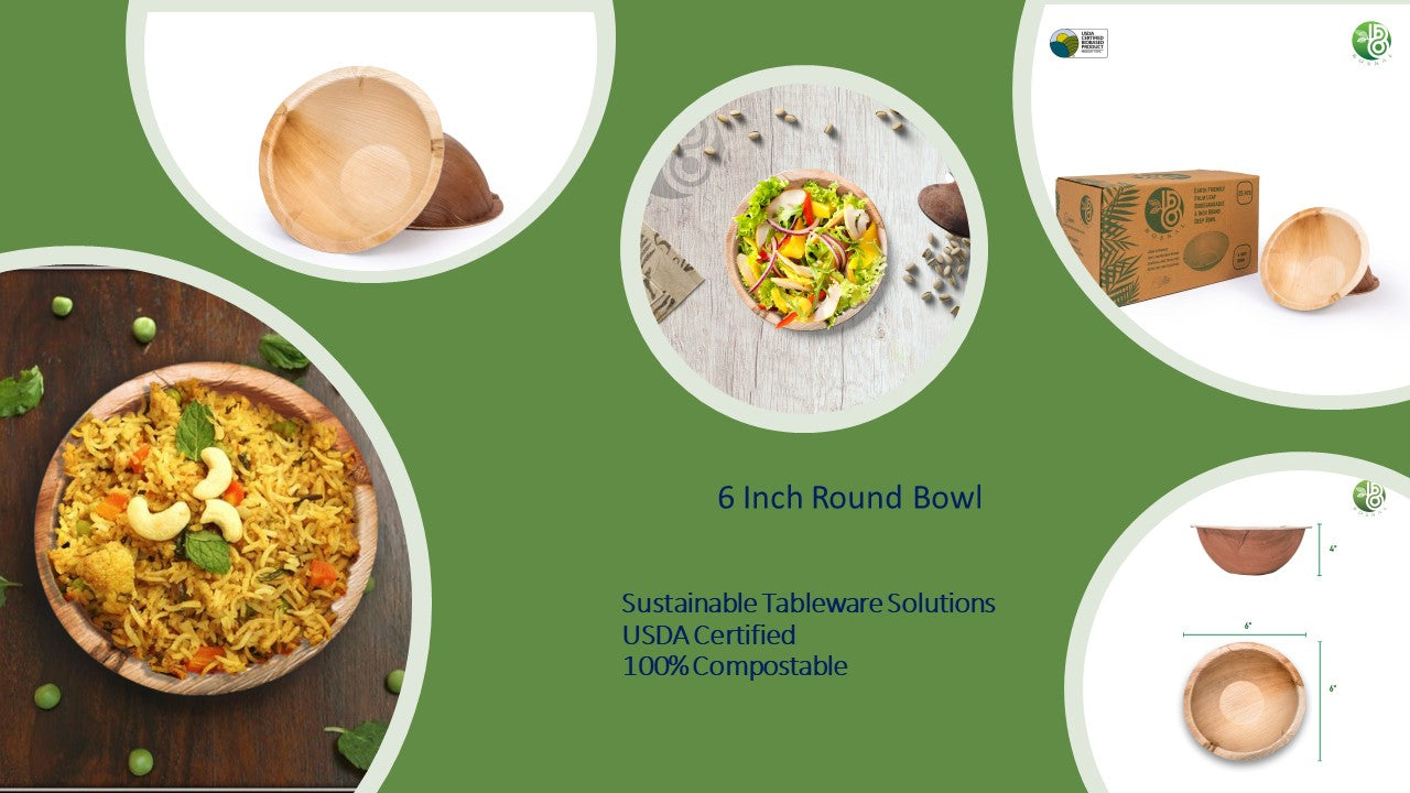 Bosnal - Palm Leaf Biodegradable Plates, 6 inch, Round Bowl, 25 Pcs-5