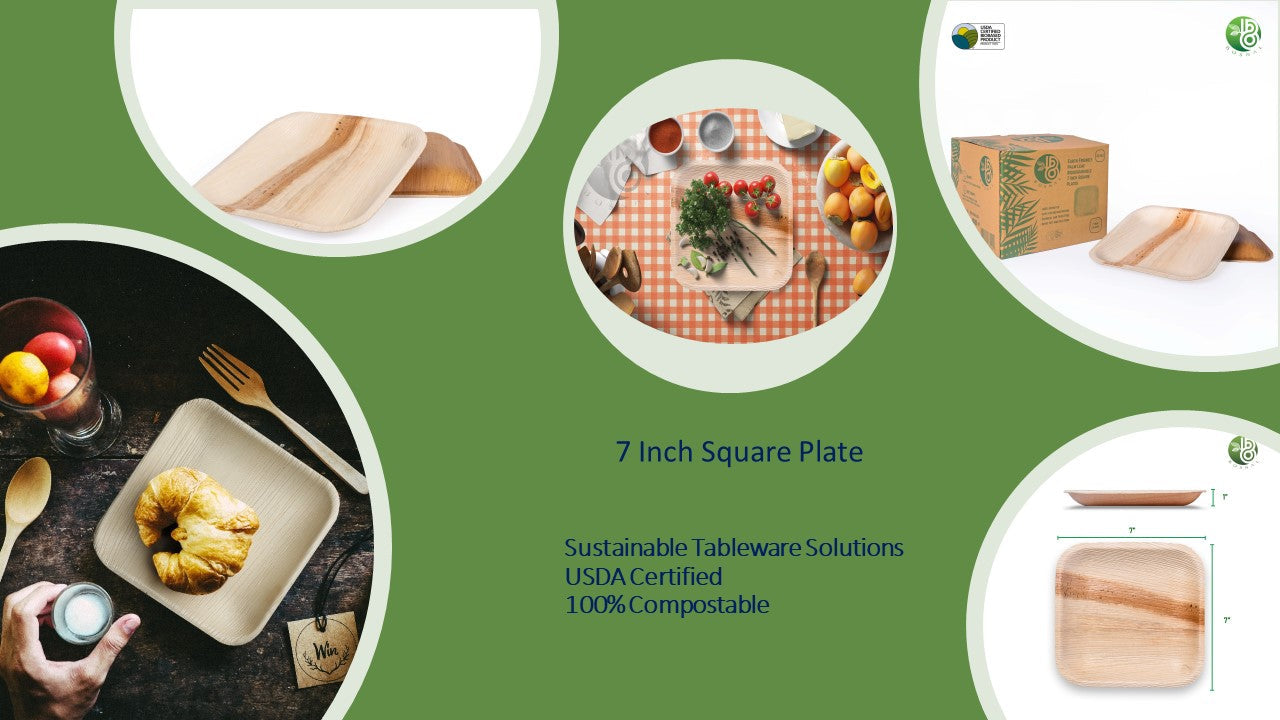 Bosnal - Palm Leaf Biodegradable Plates; 7 inch, Square, 25 Pcs-6