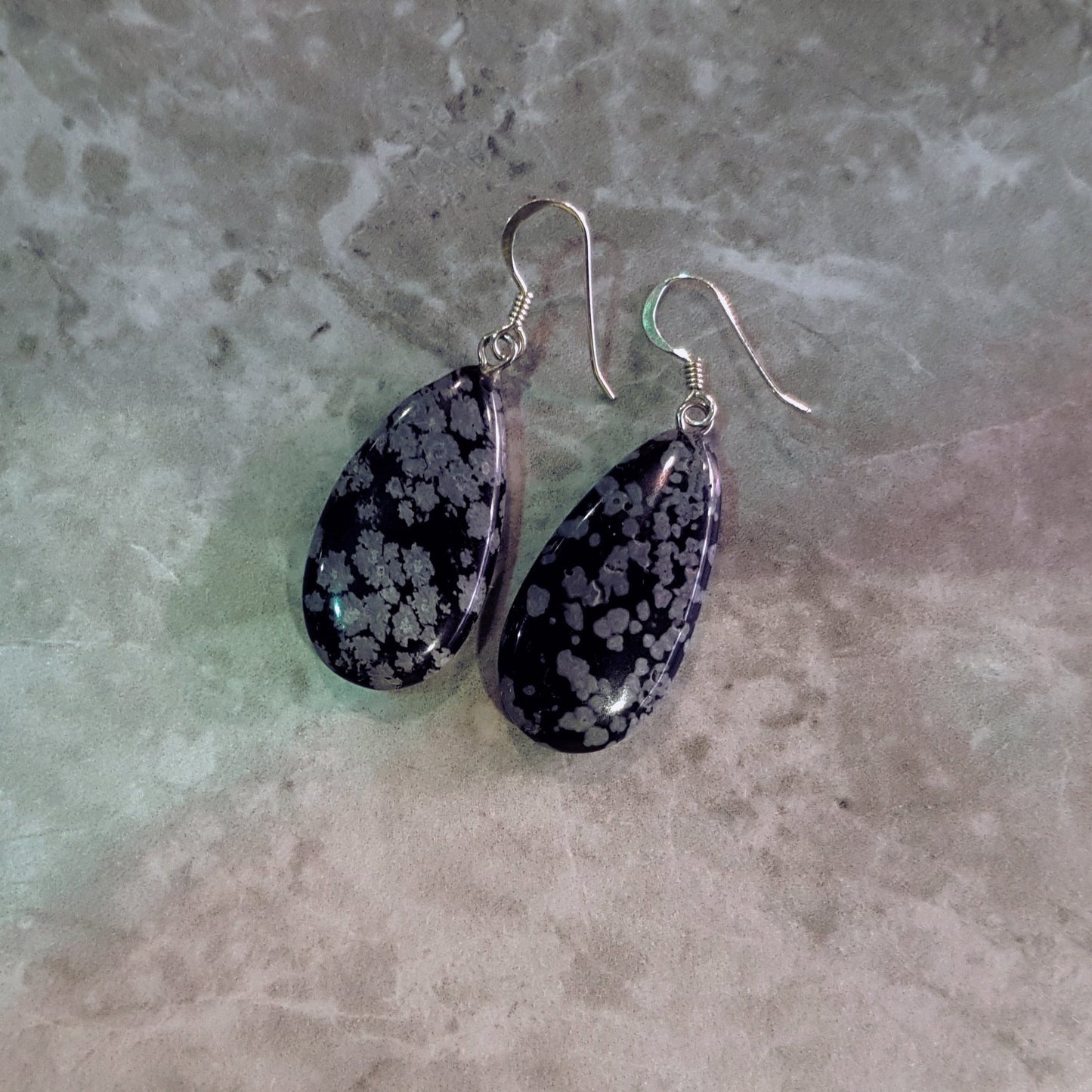 Snowflake Obsidian Earrings, Teardrop Sterling Silver Earrings, Gemstone Earrings | by nlanlaVictory-3
