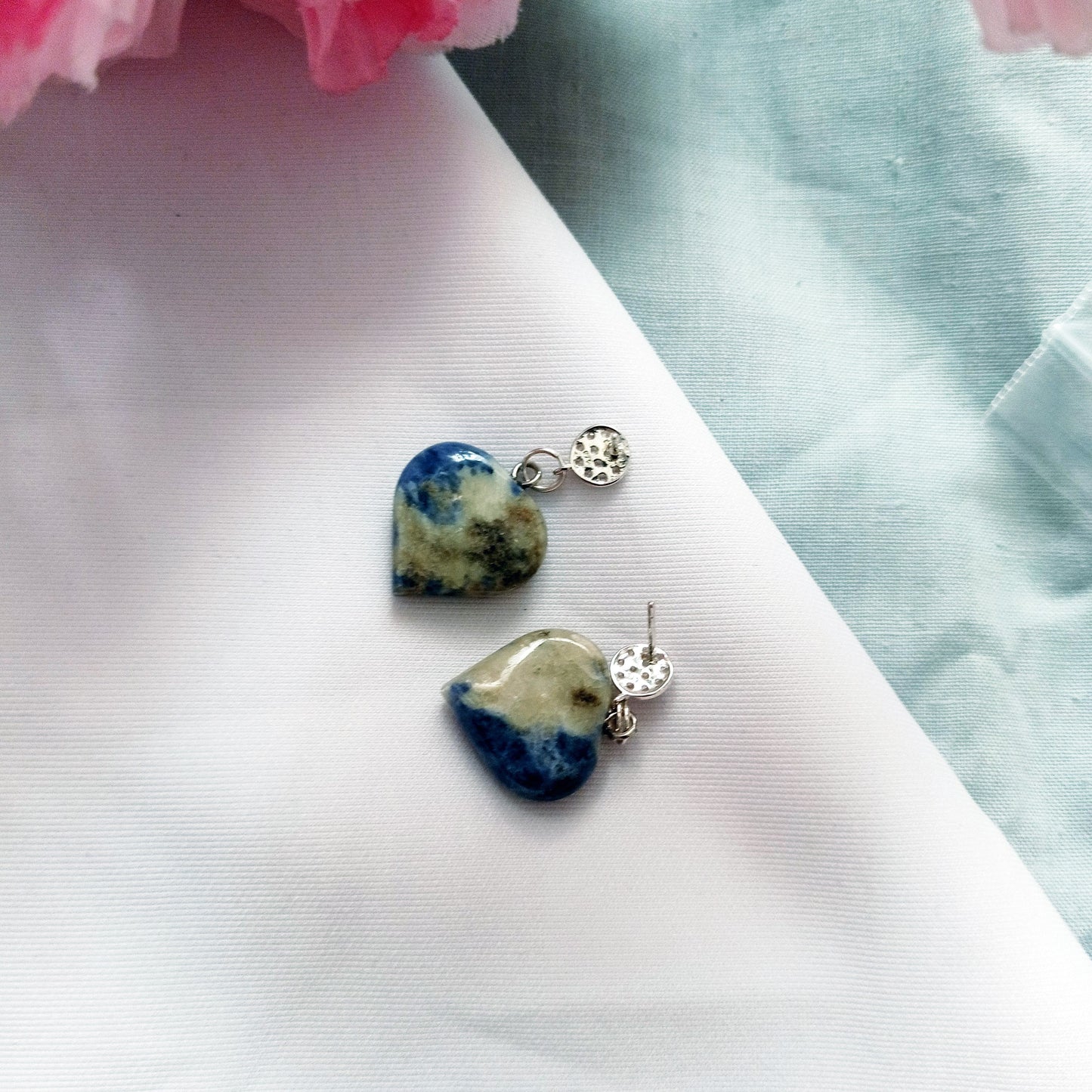 Sodalite Sterling Silver Earrings, Sodalite Stud Earrings, Blue Gemstone Heart Earrings | by nlanlaVictory-7