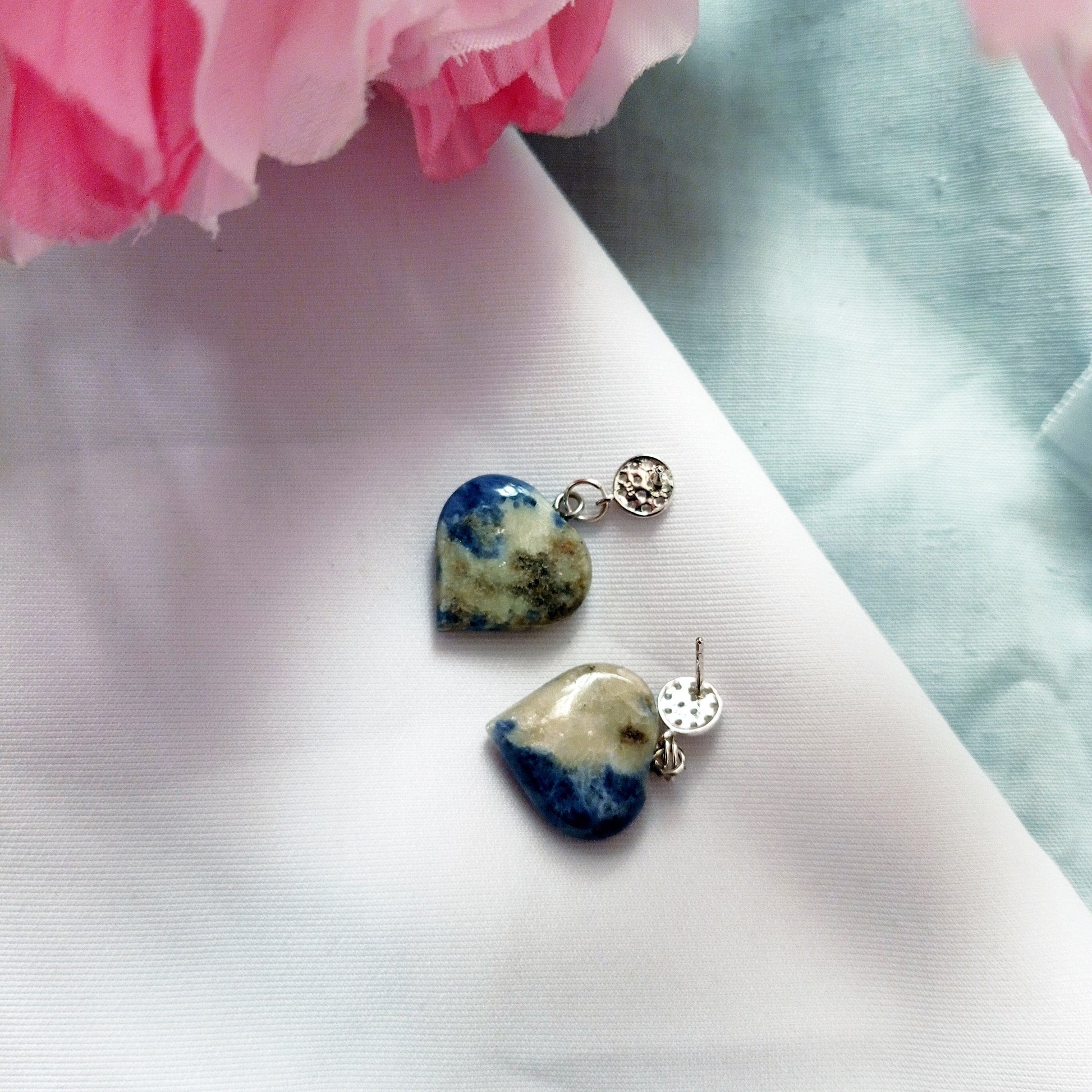 Sodalite Sterling Silver Earrings, Sodalite Stud Earrings, Blue Gemstone Heart Earrings | by nlanlaVictory-6
