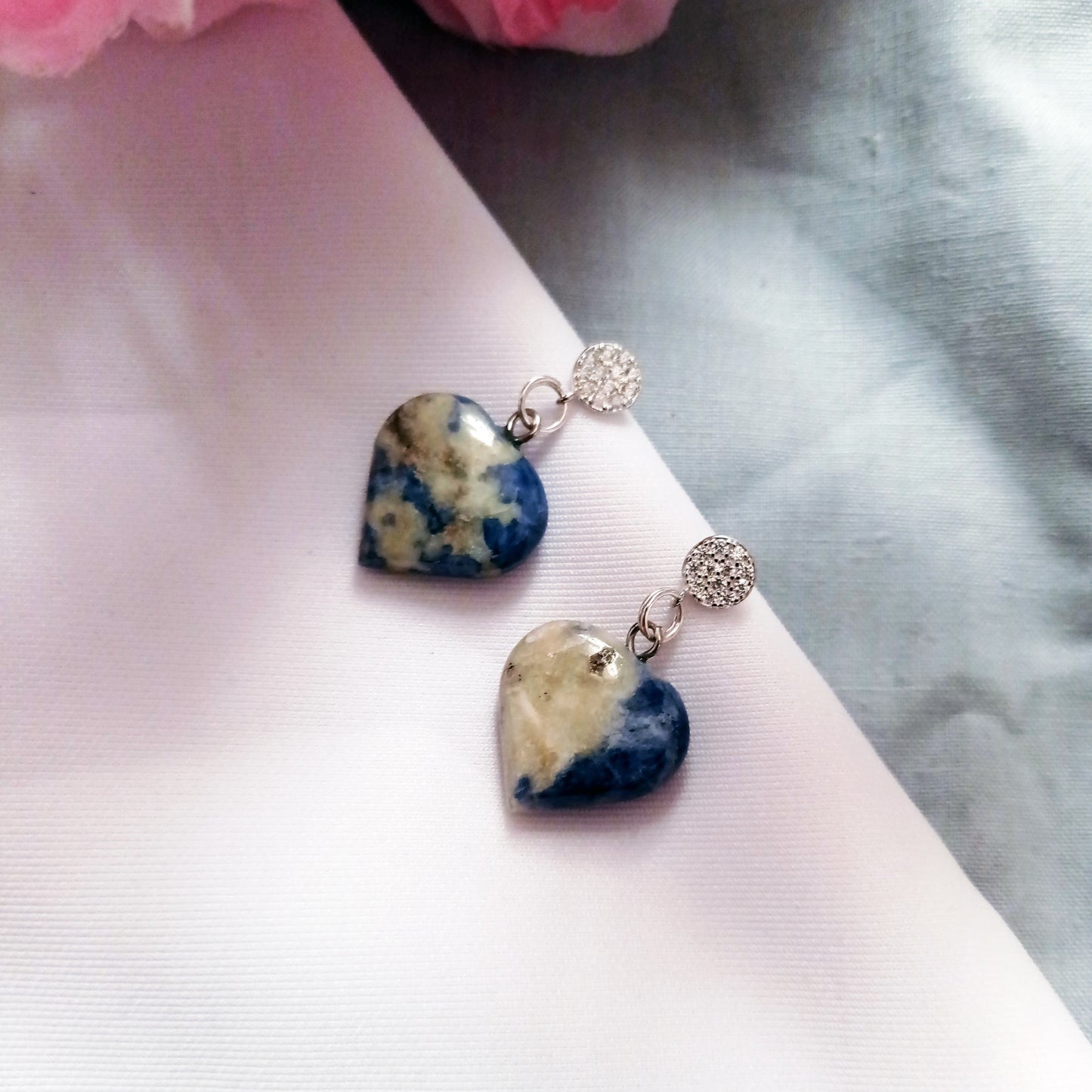 Sodalite Sterling Silver Earrings, Sodalite Stud Earrings, Blue Gemstone Heart Earrings | by nlanlaVictory-0
