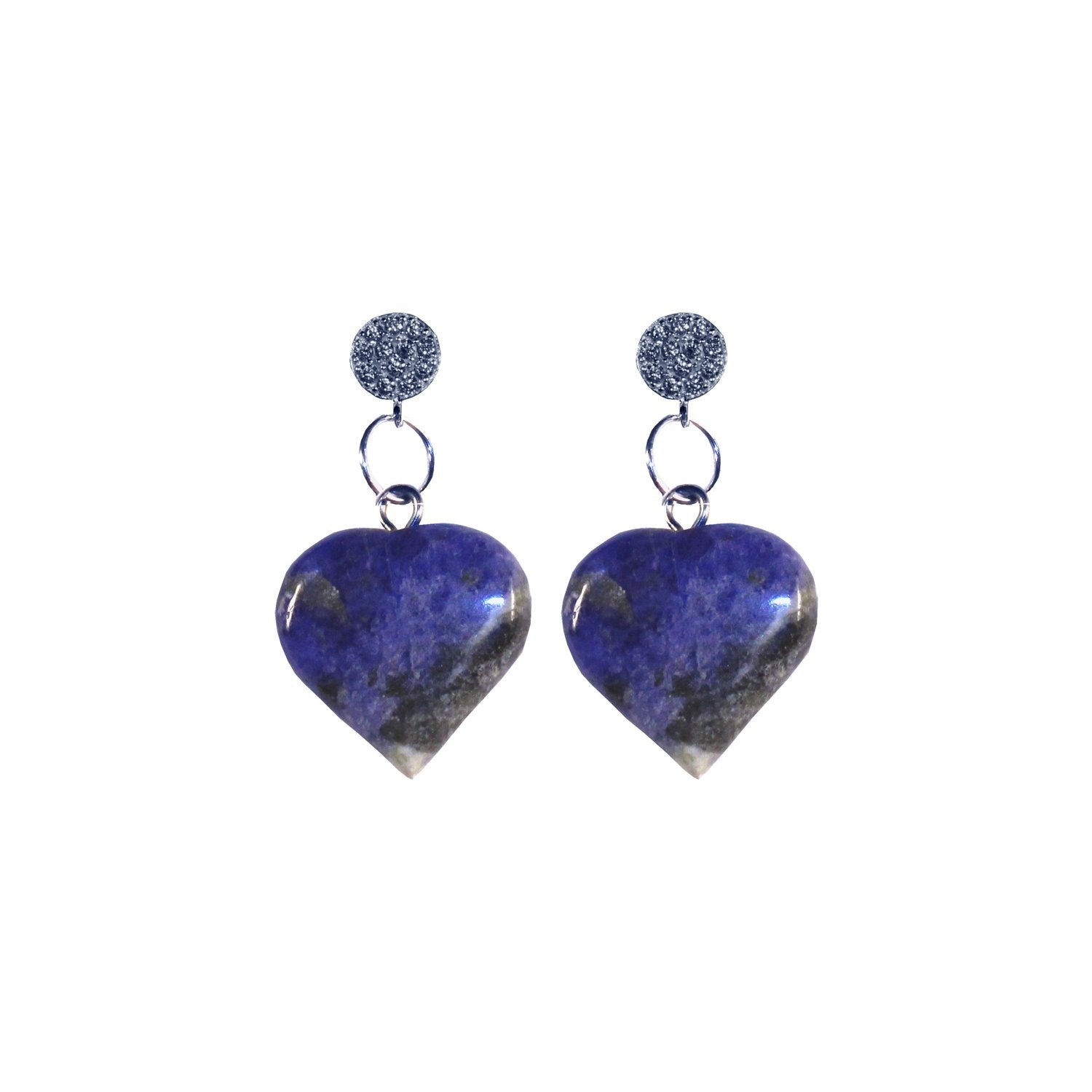 Sodalite Blue Gemstone Hearts Sterling Silver and Cubic Zirconia Stud Earrings-2