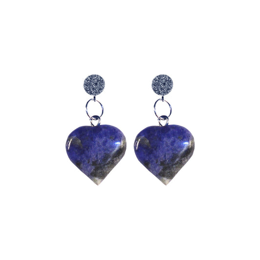 Sodalite Blue Gemstone Hearts Sterling Silver and Cubic Zirconia Stud Earrings-0