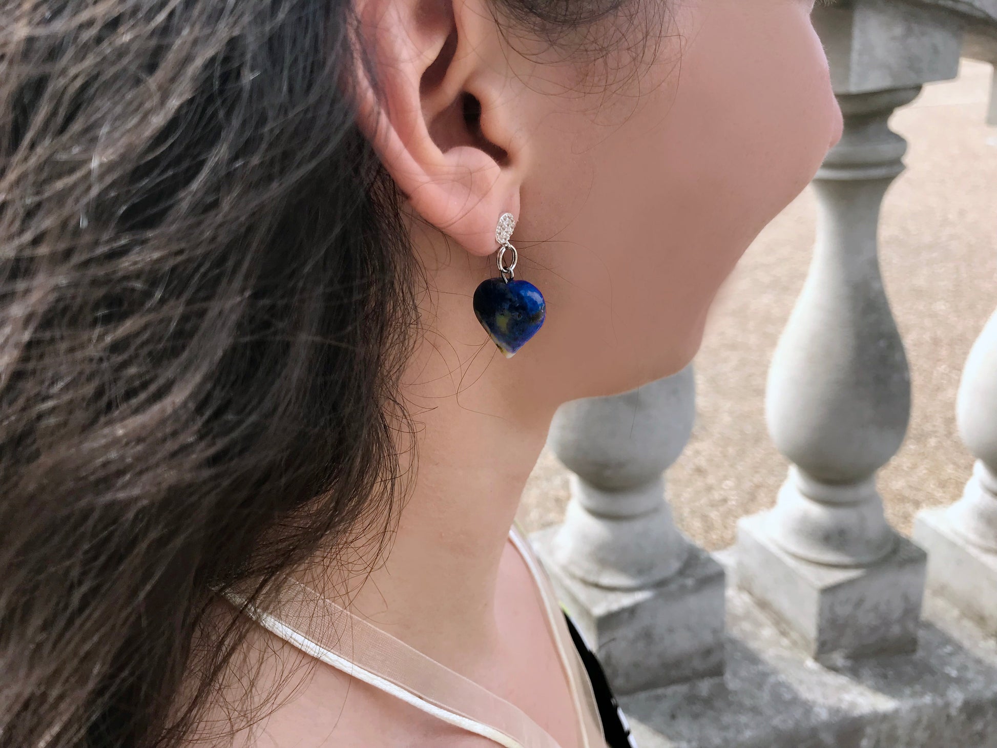Sodalite Sterling Silver Earrings, Sodalite Stud Earrings, Blue Gemstone Heart Earrings | by nlanlaVictory-5