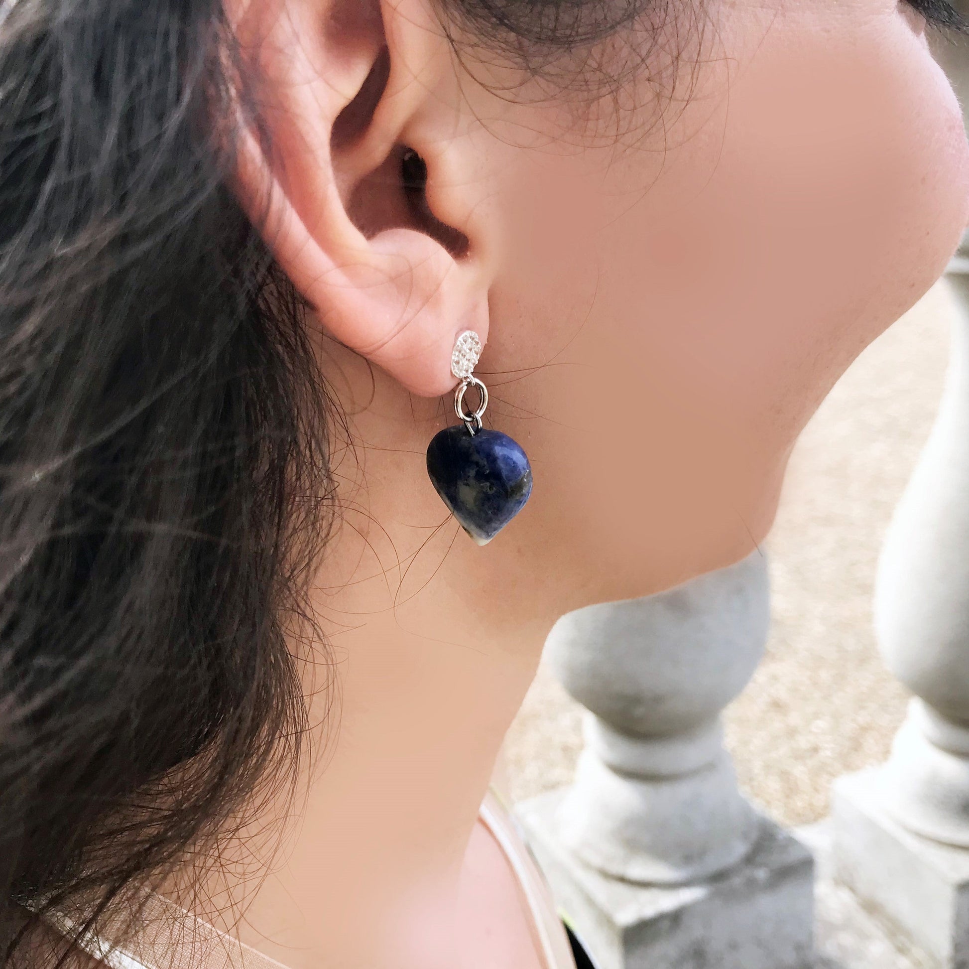 Sodalite Sterling Silver Earrings, Sodalite Stud Earrings, Blue Gemstone Heart Earrings | by nlanlaVictory-9
