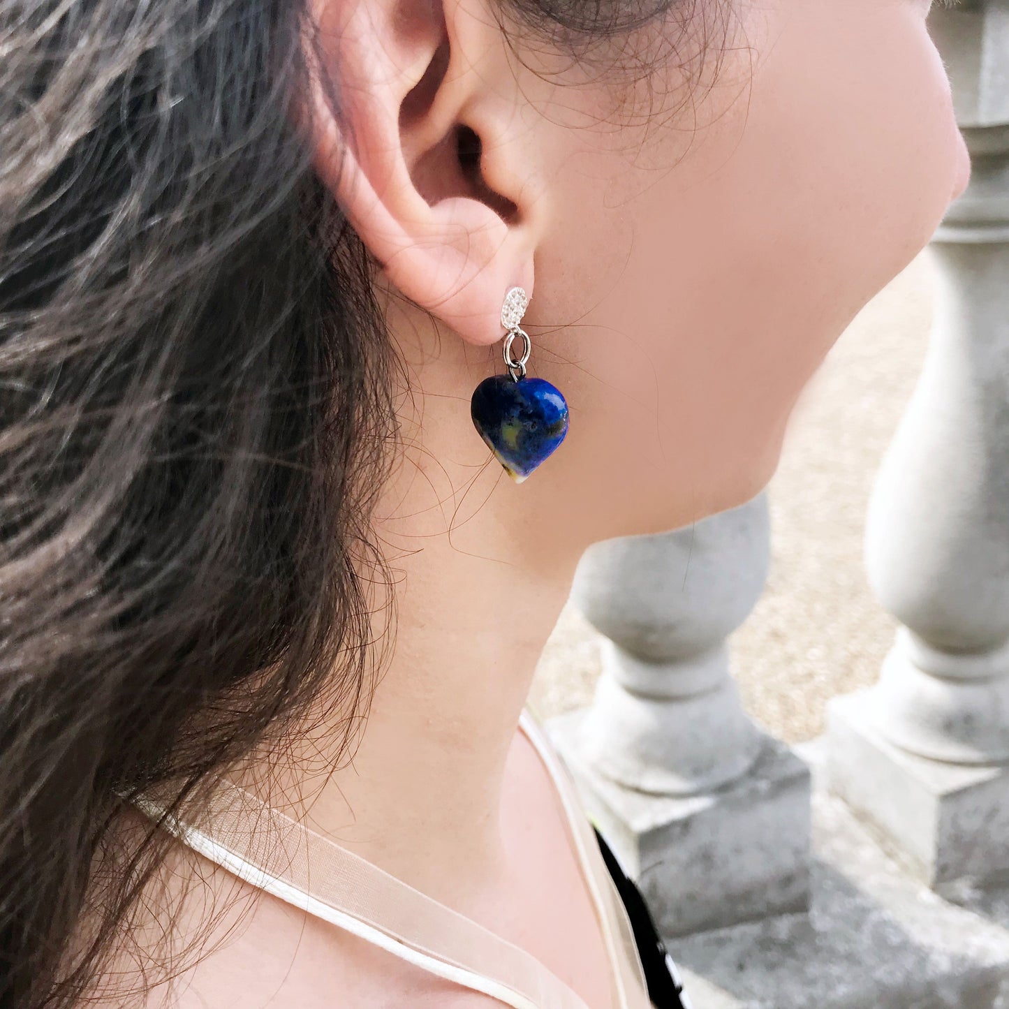 Sodalite Sterling Silver Earrings, Sodalite Stud Earrings, Blue Gemstone Heart Earrings | by nlanlaVictory-4