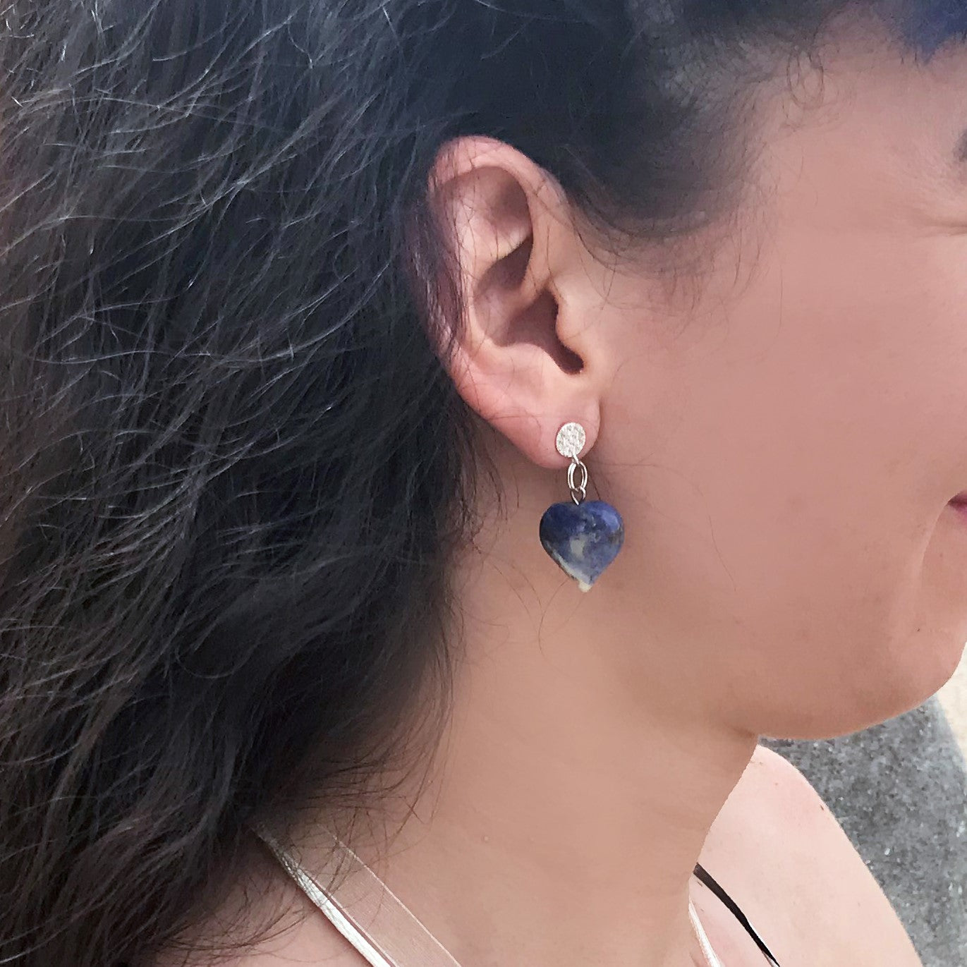 Sodalite Sterling Silver Earrings, Sodalite Stud Earrings, Blue Gemstone Heart Earrings | by nlanlaVictory-8