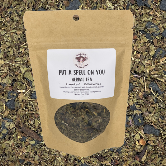 Witchy Pooh's Put A Spell On You Loose Leaf Licorice Peppermint Herbal Tea with Candy Black Cats, Caffeine Free-0