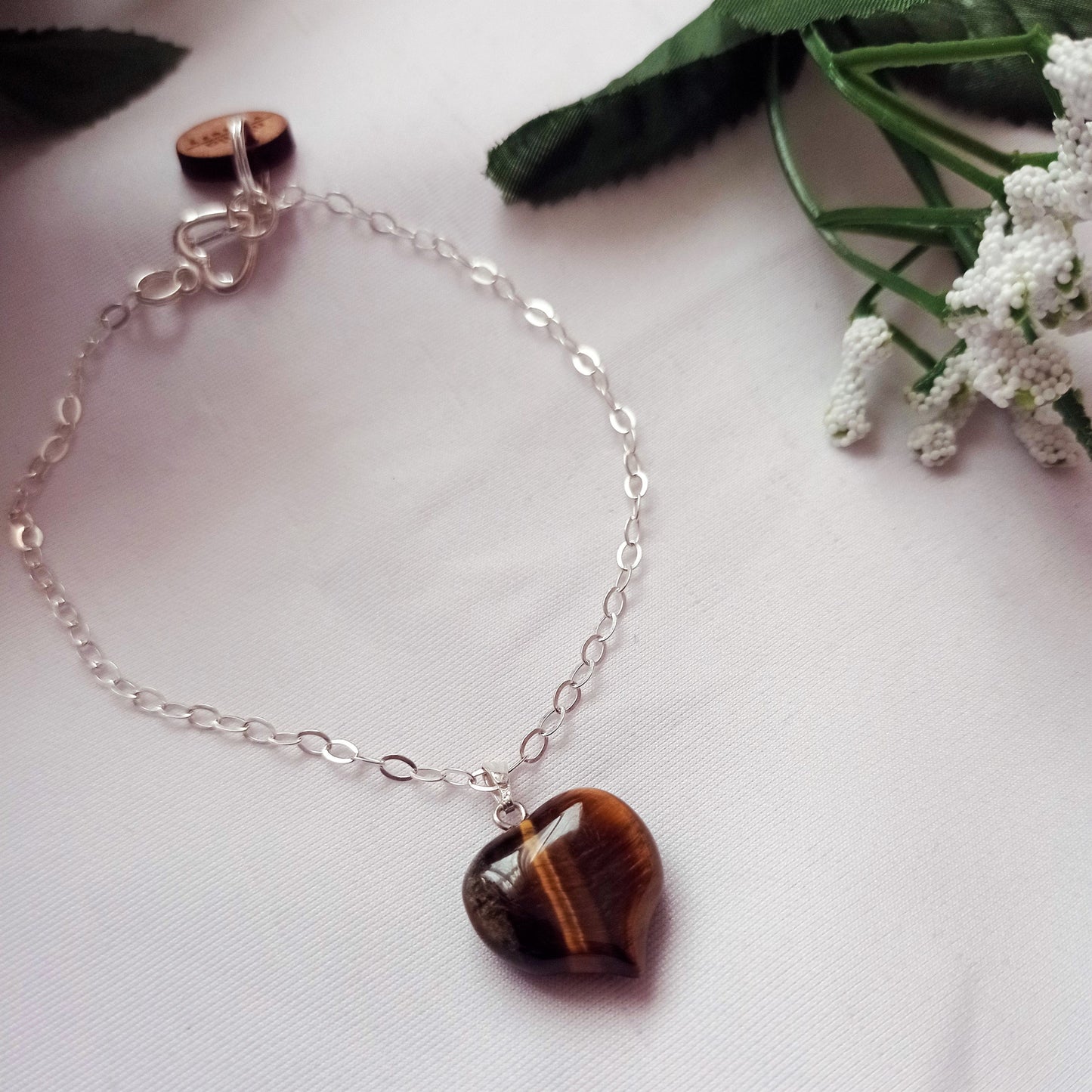 Tiger Eye Bracelet, Sterling Silver Heart Bracelet, Heart Charm Bracelet | by nlanlaVictory-6