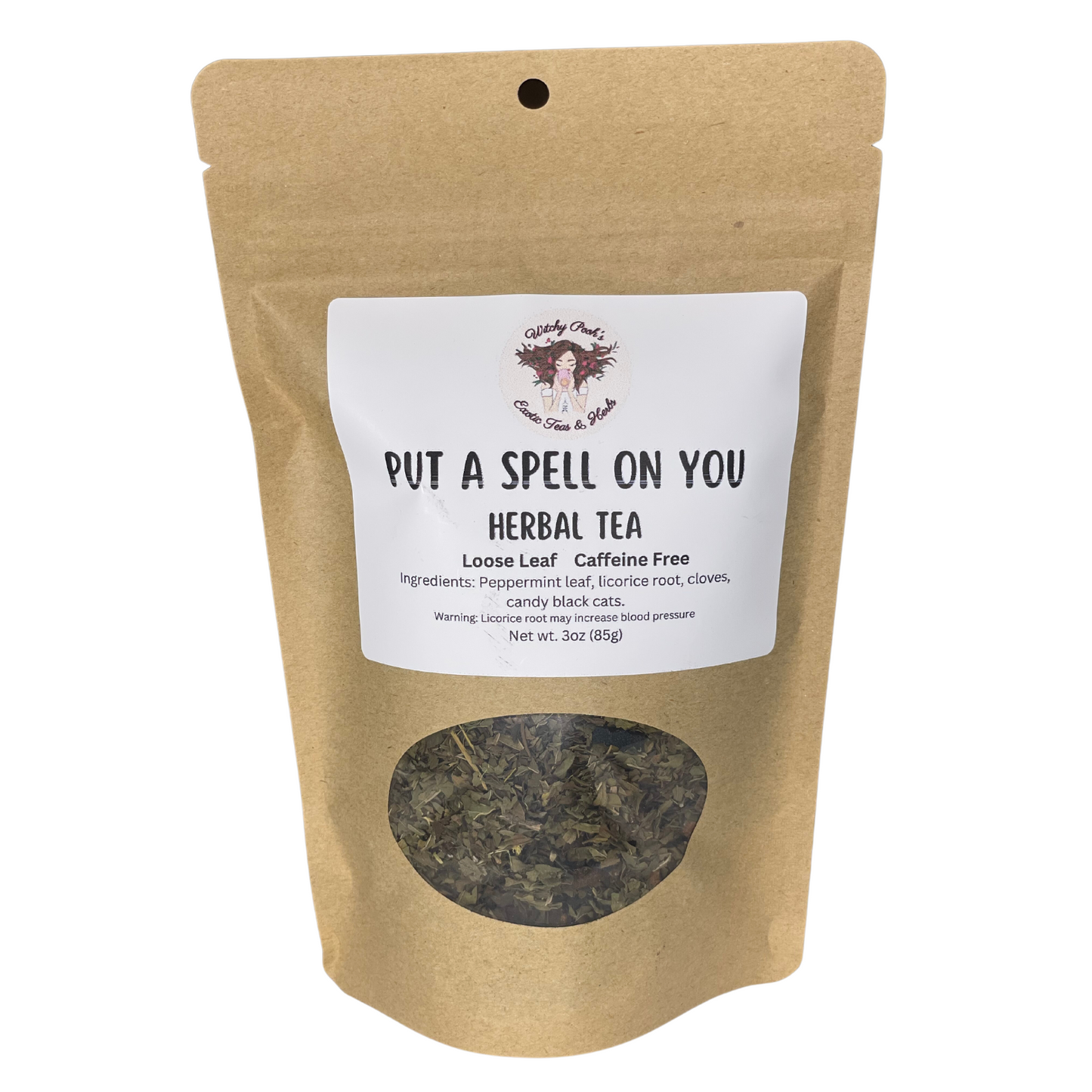Witchy Pooh's Put A Spell On You Loose Leaf Licorice Peppermint Herbal Tea with Candy Black Cats, Caffeine Free-8