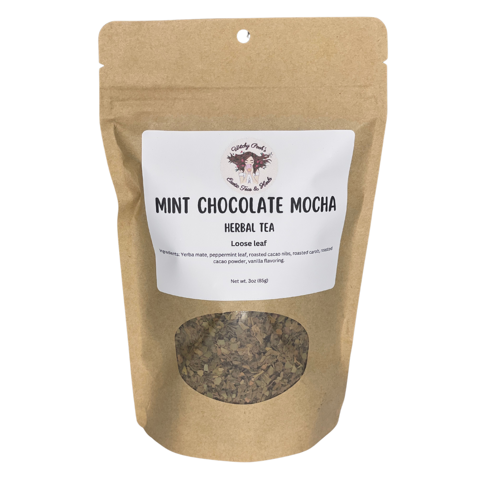 Witchy Pooh's Mint Chocolate Mocha Loose Leaf Yerba Mate Herbal Dessert Tea, Caffeine Free, Energy Drink-6