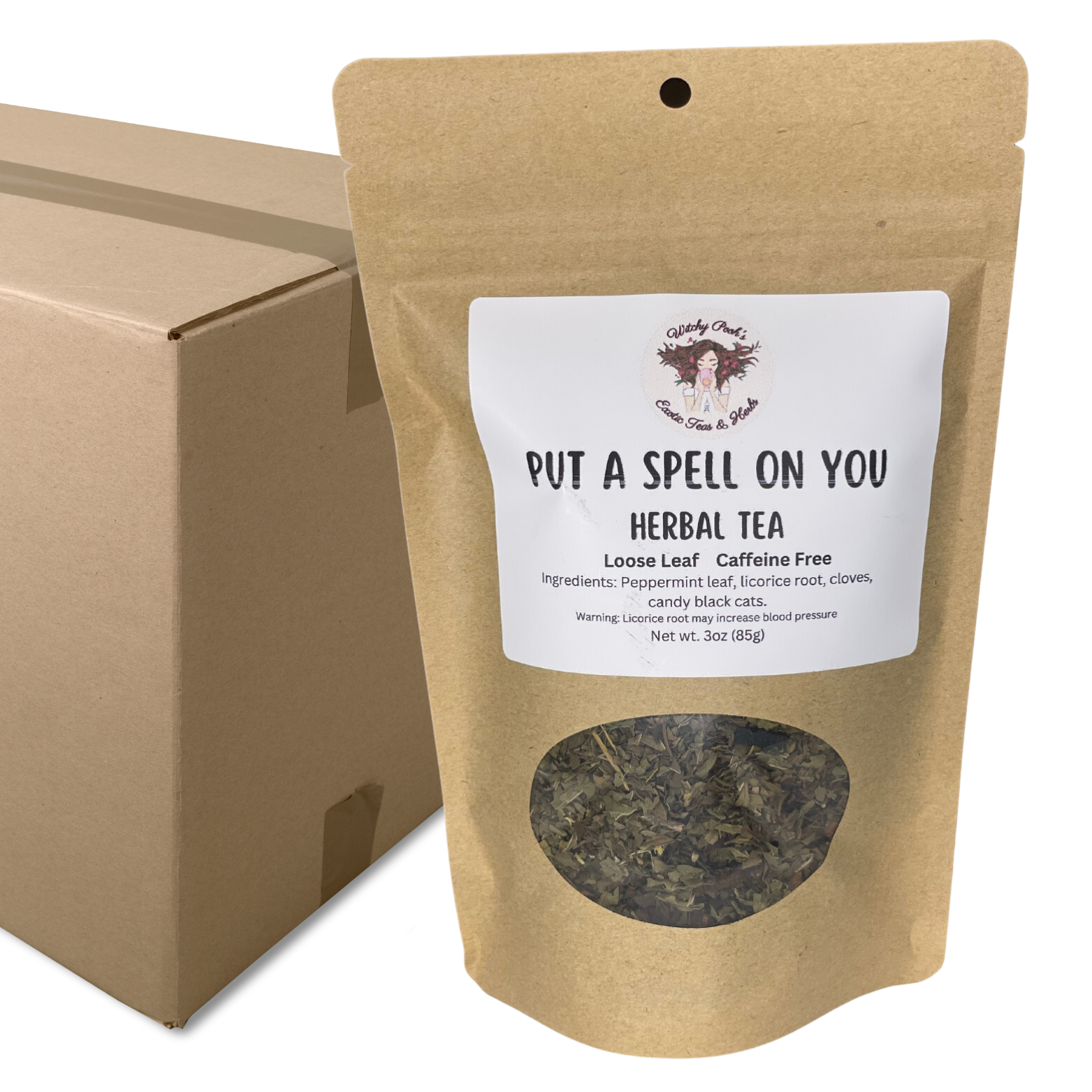 Witchy Pooh's Put A Spell On You Loose Leaf Licorice Peppermint Herbal Tea with Candy Black Cats, Caffeine Free-22