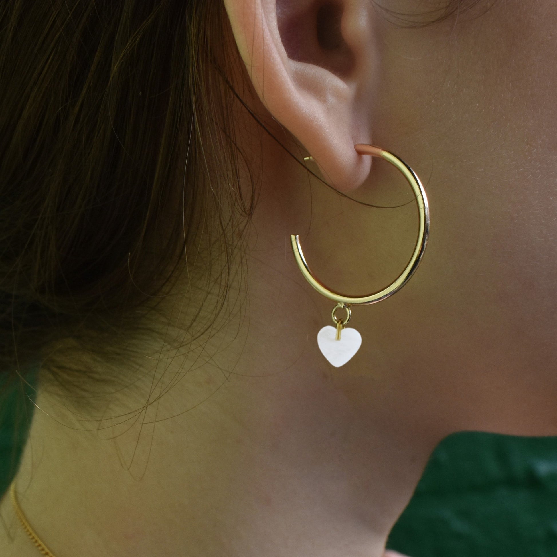 White heart shell pearl hoop earrings, minimalist earrings | by Ifemi Jewels-2