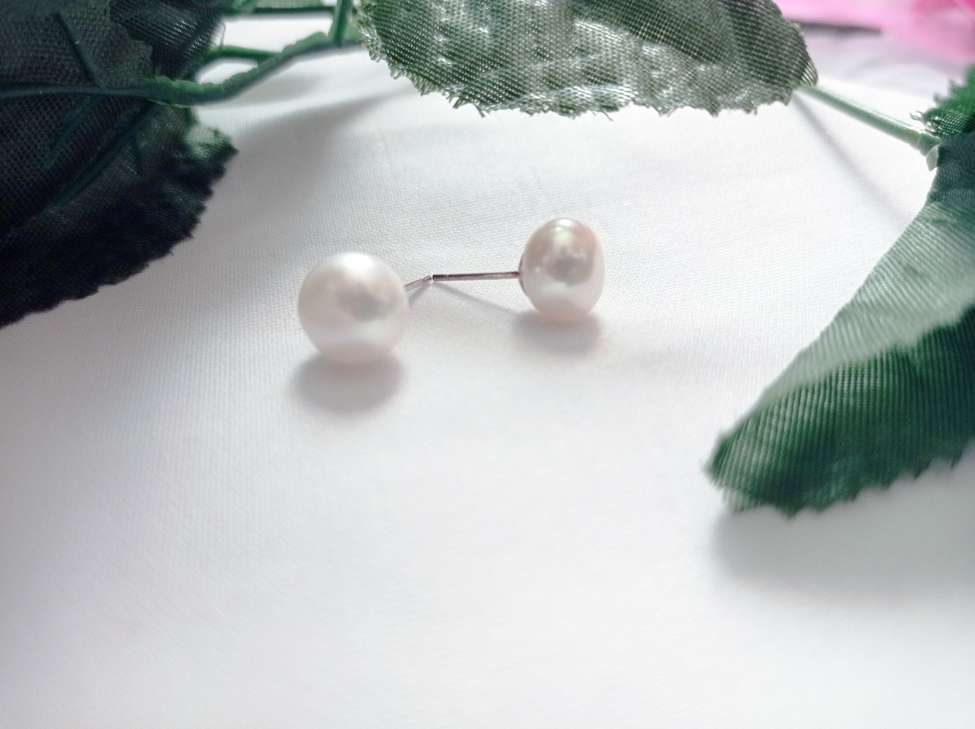 White Freshwater Pearl Stud Earrings on Sterling Silver or 9k Yellow Gold, Sterling silver earrings, Bridal jewelry | by nlanlaVictory-3