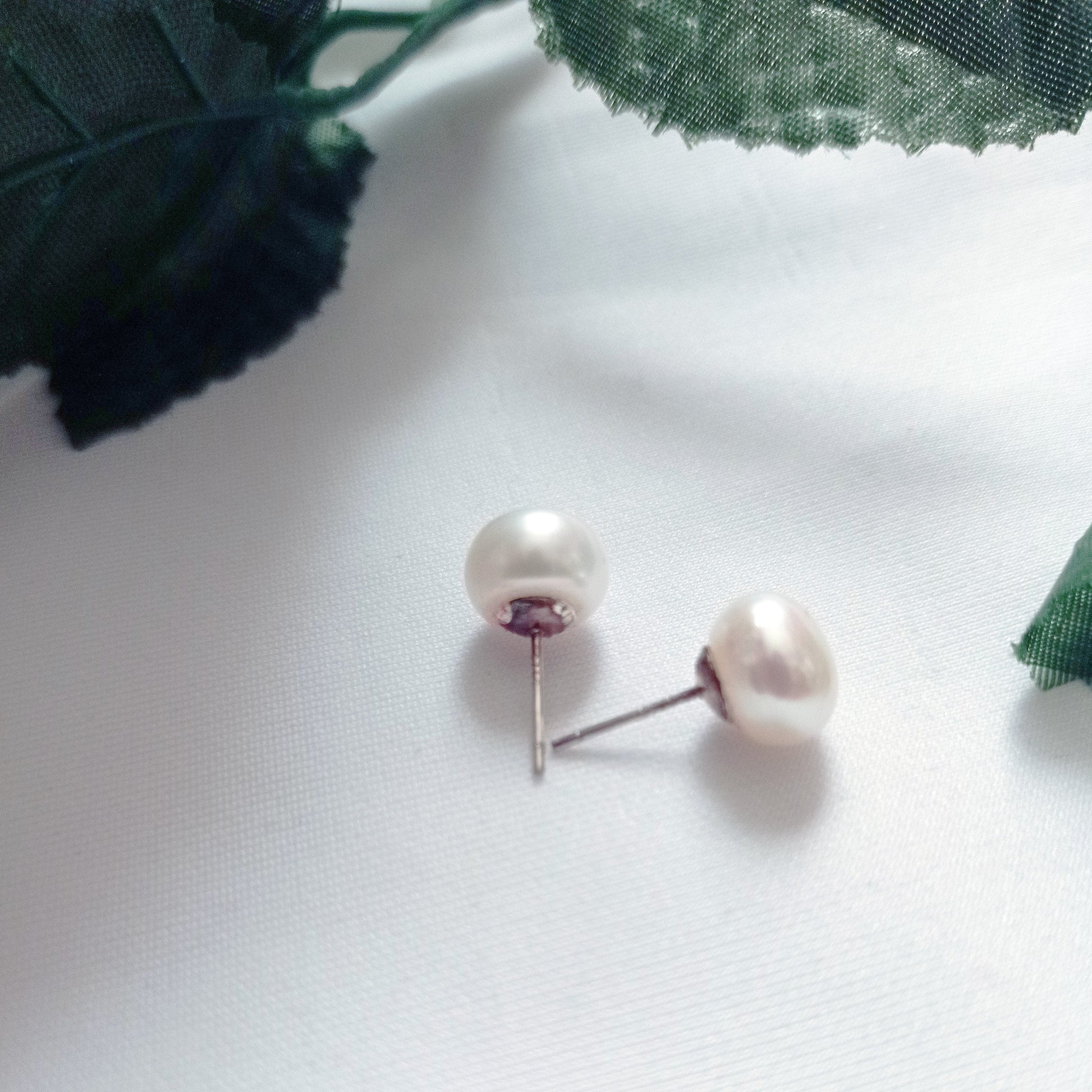 White Freshwater Pearl Stud Earrings on Sterling Silver or 9k Yellow Gold, Sterling silver earrings, Bridal jewelry | by nlanlaVictory-2