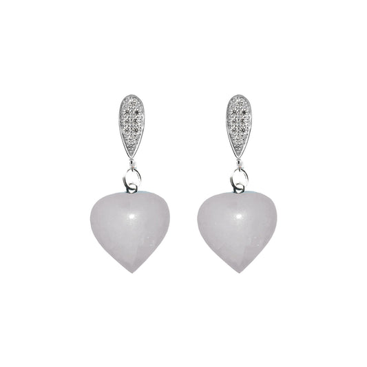 White Quartz Stud Earrings, Heart Sterling Silver Earrings, White Earrings, Gemstone Earrings | by nlanlaVictory-0
