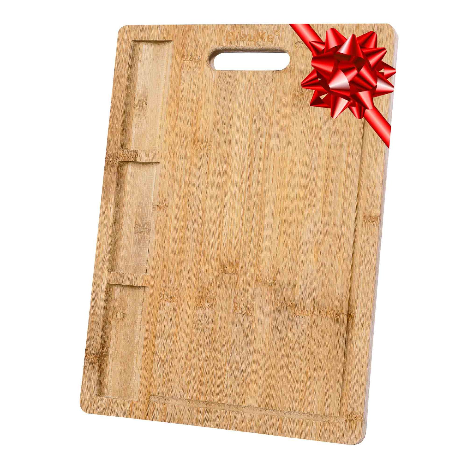 Extra Large Bamboo Cutting Board - 17x12.5 inch Wood Cutting Board for Meat, Cheese, Veggies - Wood Serving Tray with Juice Groove and 3 Compartments-0