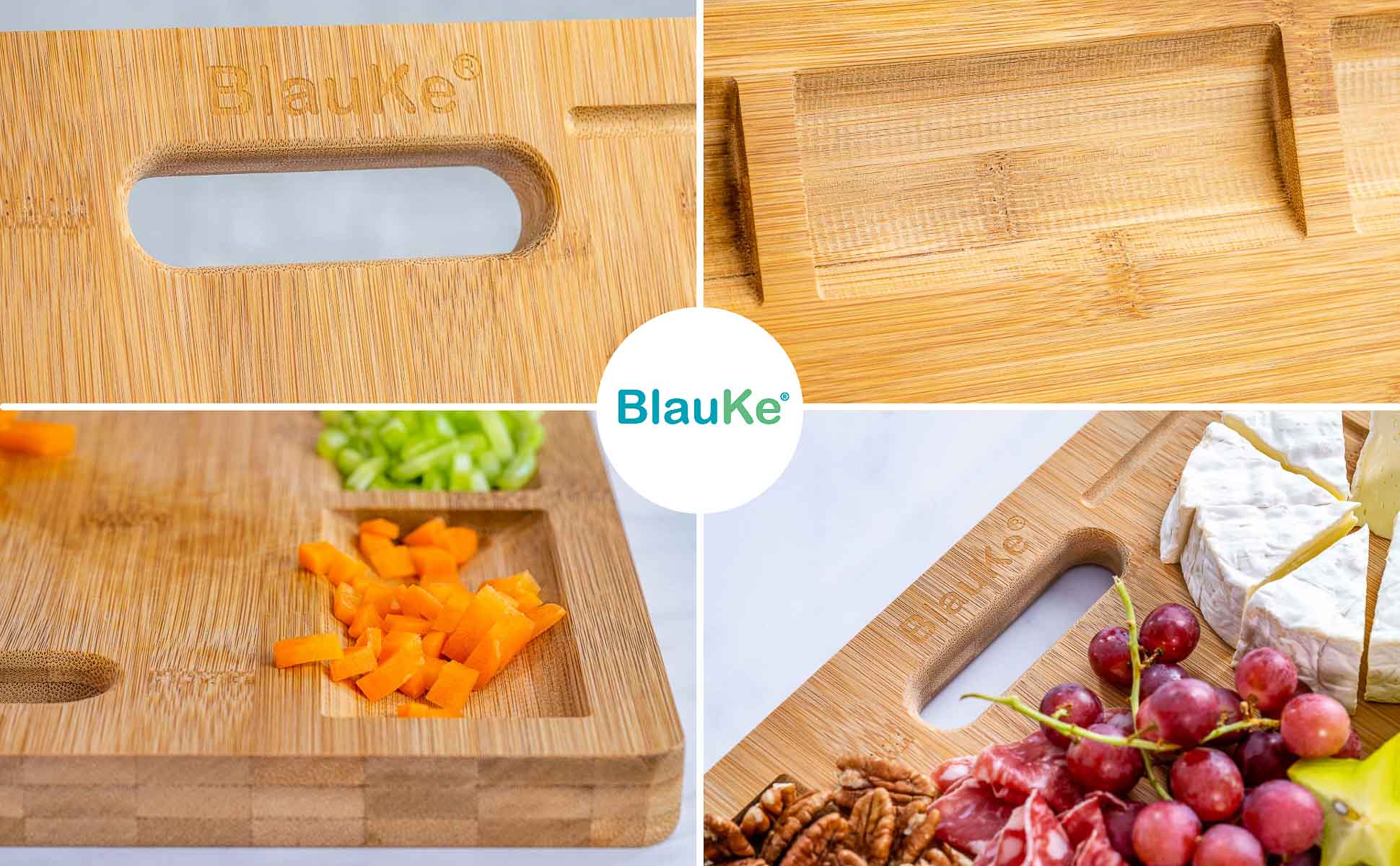 Extra Large Bamboo Cutting Board - 17x12.5 inch Wood Cutting Board for Meat, Cheese, Veggies - Wood Serving Tray with Juice Groove and 3 Compartments-12