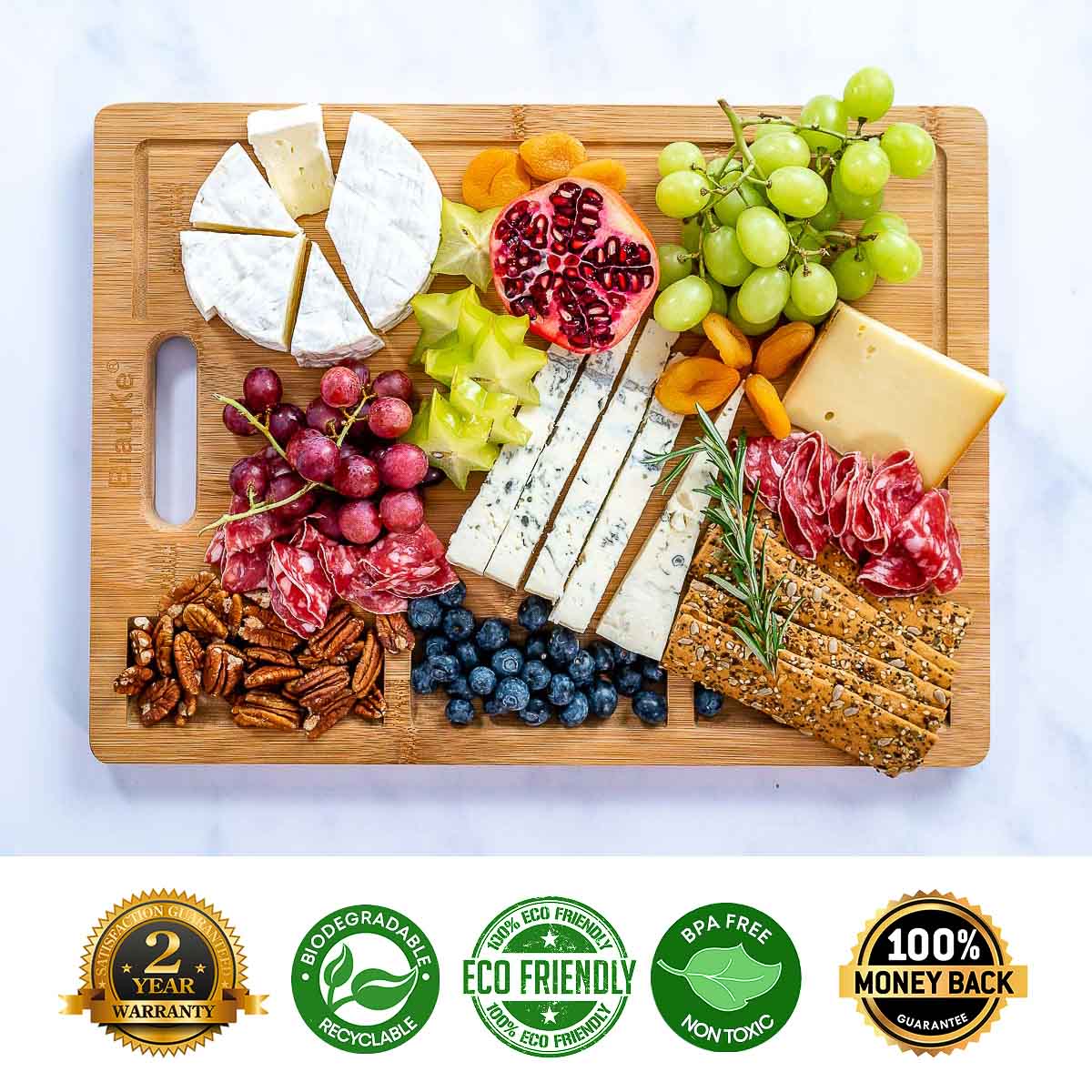 Extra Large Bamboo Cutting Board - 17x12.5 inch Wood Cutting Board for Meat, Cheese, Veggies - Wood Serving Tray with Juice Groove and 3 Compartments-1