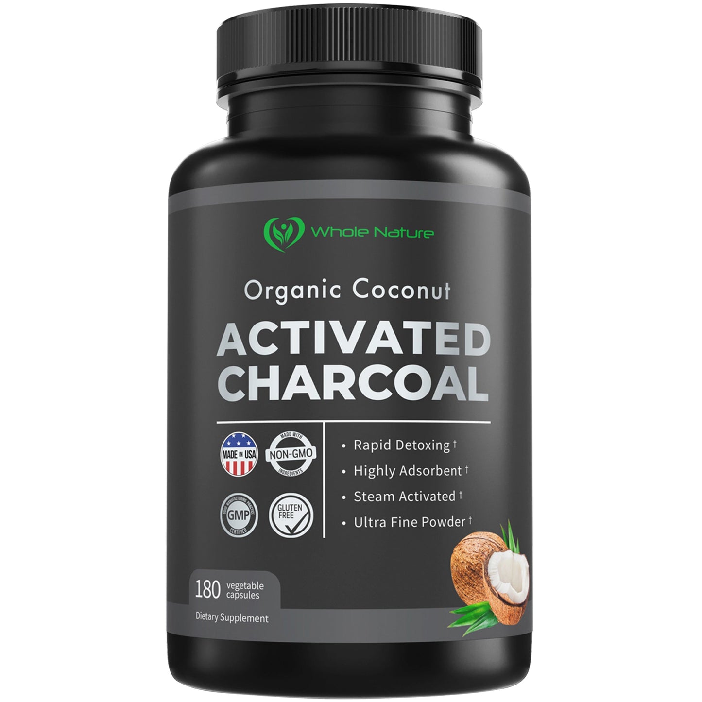 Whole Nature Organic Coconut Activated Charcoal Capsules,-0