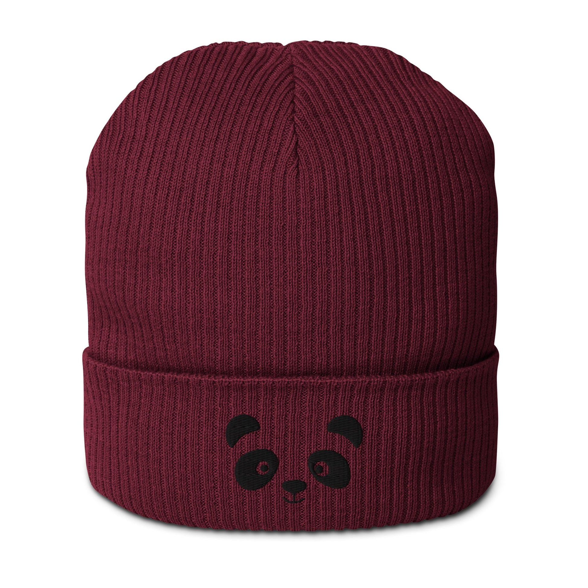 Panda face black embroidered, organic cotton ribbed beanie-34