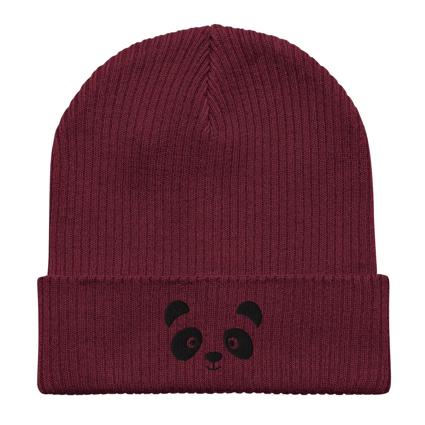 Panda face black embroidered, organic cotton ribbed beanie-36