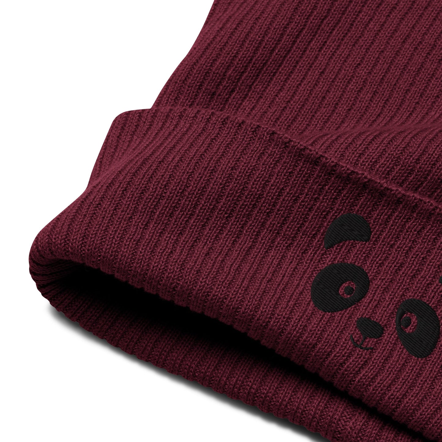 Panda face black embroidered, organic cotton ribbed beanie-37