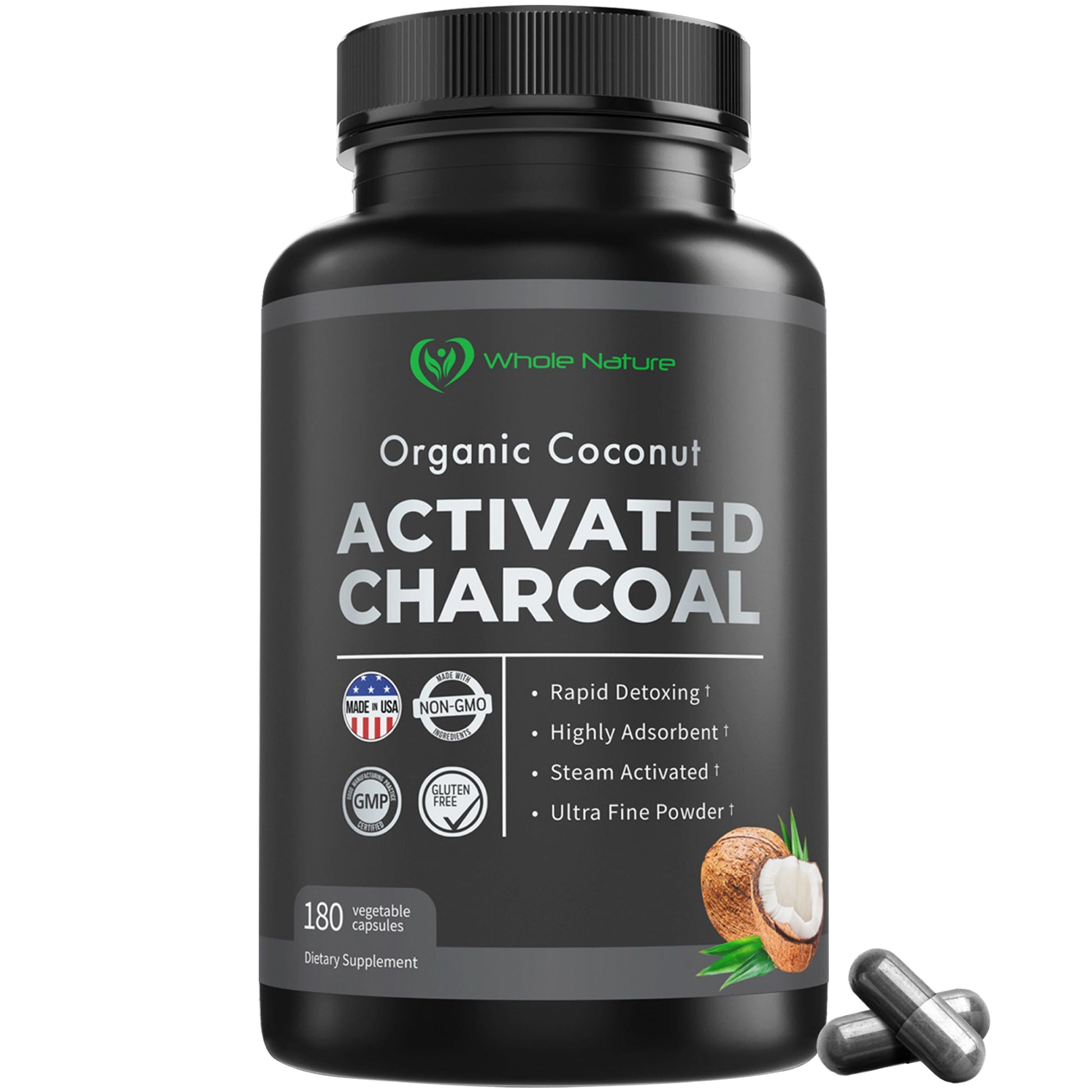 Whole Nature Organic Coconut Activated Charcoal Capsules,-1