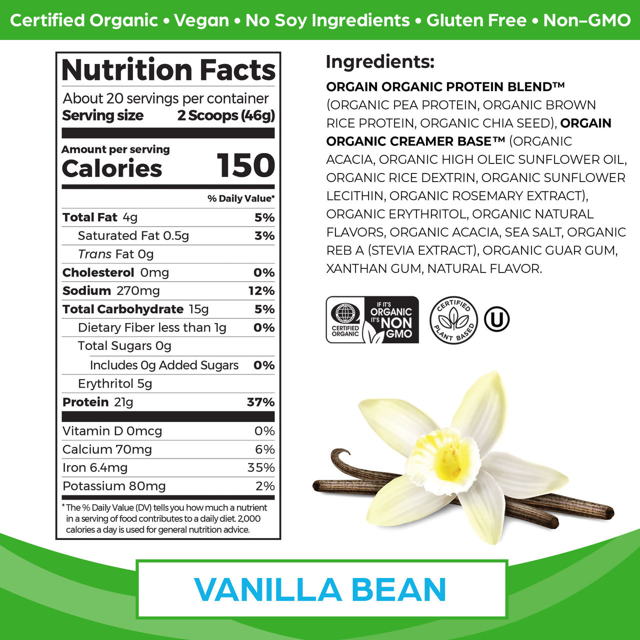 Orgain Sweet Vanilla Bean (2.05 LB)-1