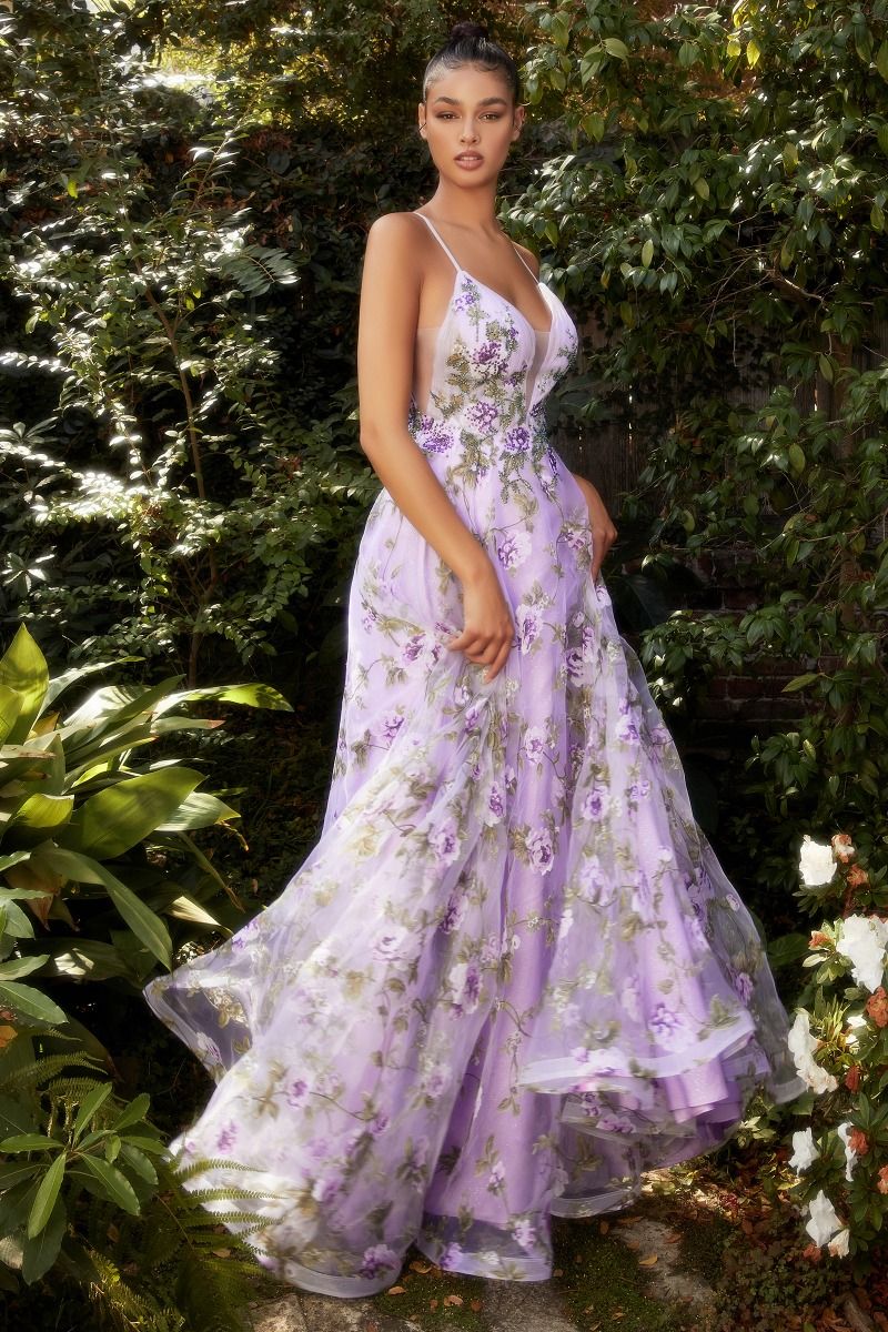 Lisianthus Printed Organza A-Line Gown-6