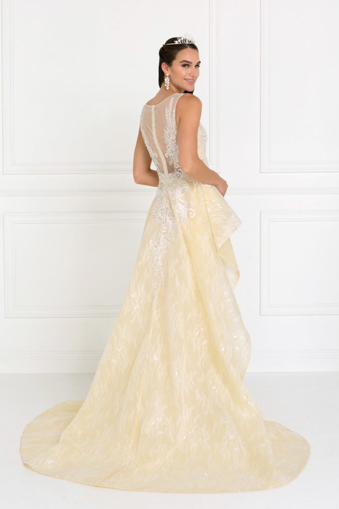 Lace Illusion Sweetheart A-Line Long Dress with Organza Overlay-5