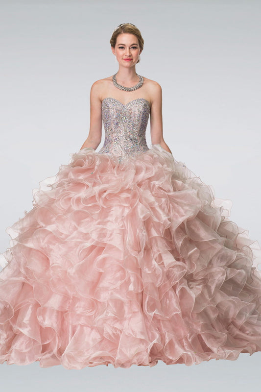 Beads Embellished Ruffled Organza Quinceanera Dress-0