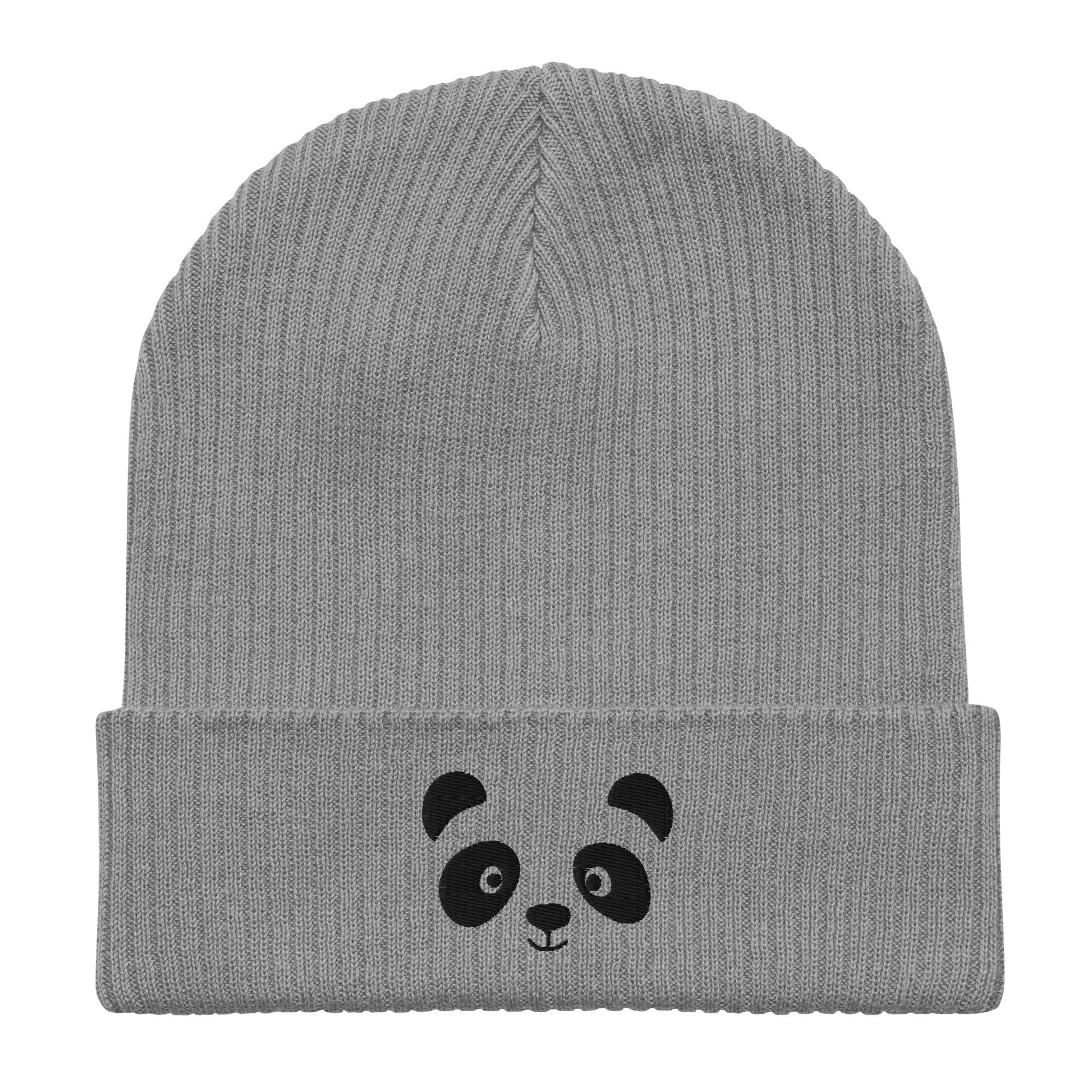 Panda face black embroidered, organic cotton ribbed beanie-6