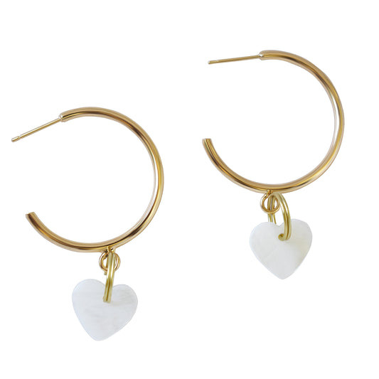 White heart shell pearl hoop earrings, minimalist earrings | by Ifemi Jewels-0