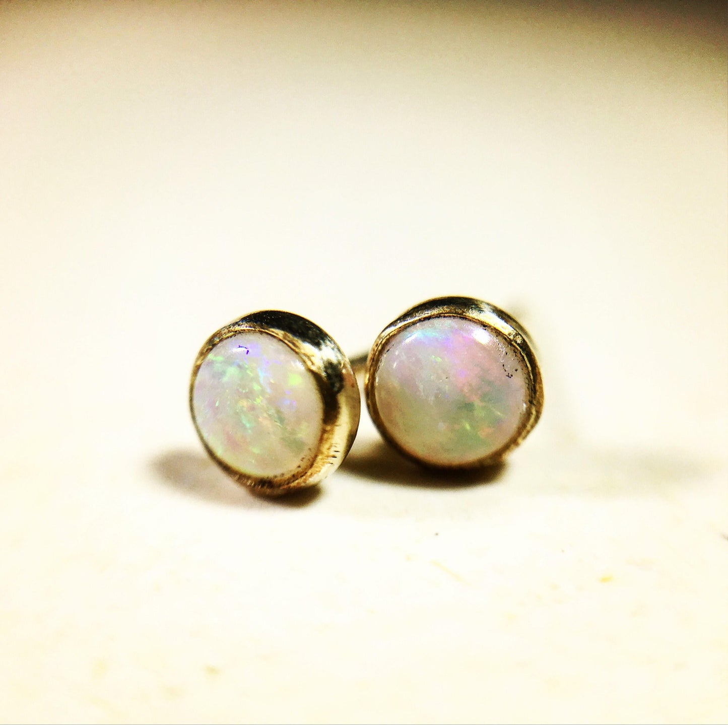 Rainbow Opal Stud Earrings - Opal Birthstone Earrings-2