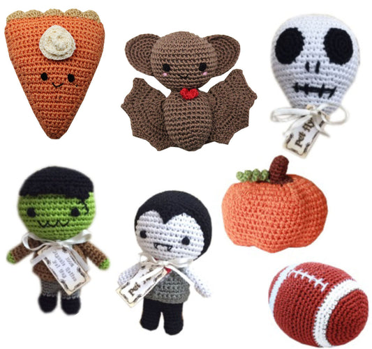 Knit Knacks Organic Cotton Pet& Dog Toys, "Fall Group" (Options: Football, Dracula, Bat Damon, Skully, Franky Monster, Pumpkin, Pumpkin Pie)-0