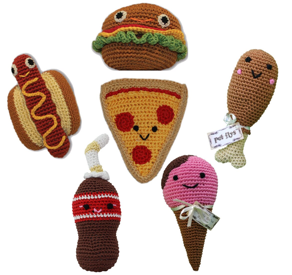 Knit Knacks Organic Cotton Pet & Dog Toys, "Food Collection" (Choose from: Hamburger, Hot Dog, Drumstick, Pizza, Soda, or Ice Cream Cone)-0