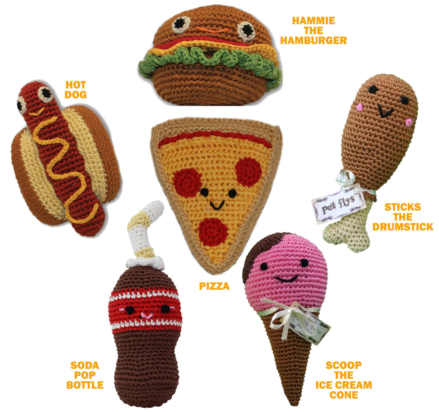 Knit Knacks Organic Cotton Pet & Dog Toys, "Food Collection" (Choose from: Hamburger, Hot Dog, Drumstick, Pizza, Soda, or Ice Cream Cone)-1