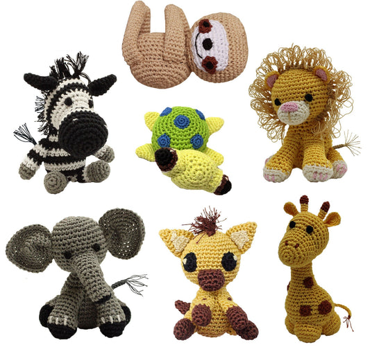 Knit Knacks Organic Cotton Pet, Dog Toys, "Animals" (Choose from: Sloth, Zebra, Giraffe, Hyena, Elephant, Lion, or Sea Turtle)-0