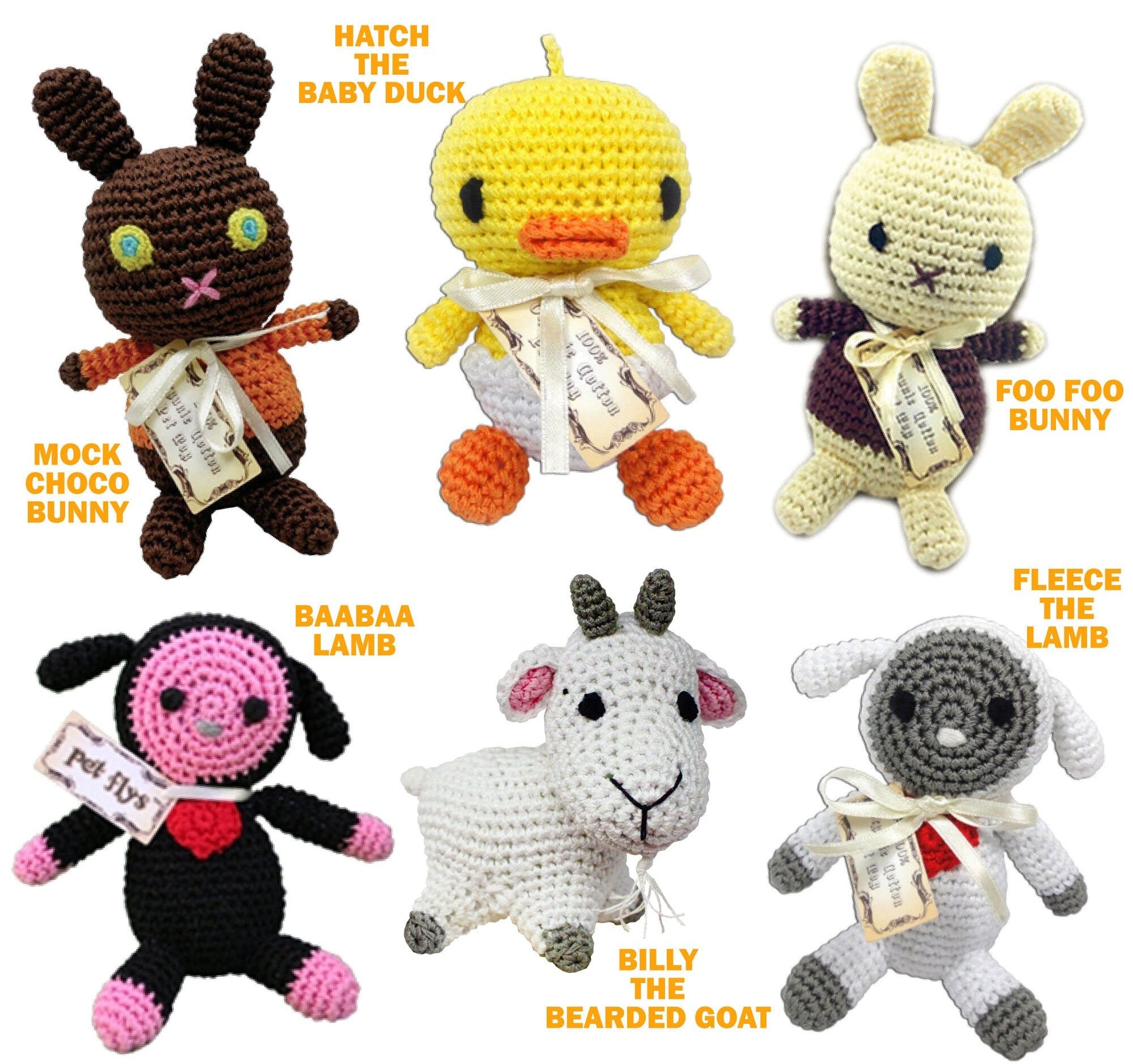Knit Knacks Organic Cotton Pet & Dog Toys, "Easter Group" (Choose from: Choco Bunny, Foo Foo Bunny, Baby Duck, 2 Different Lambs, or Goat)-1